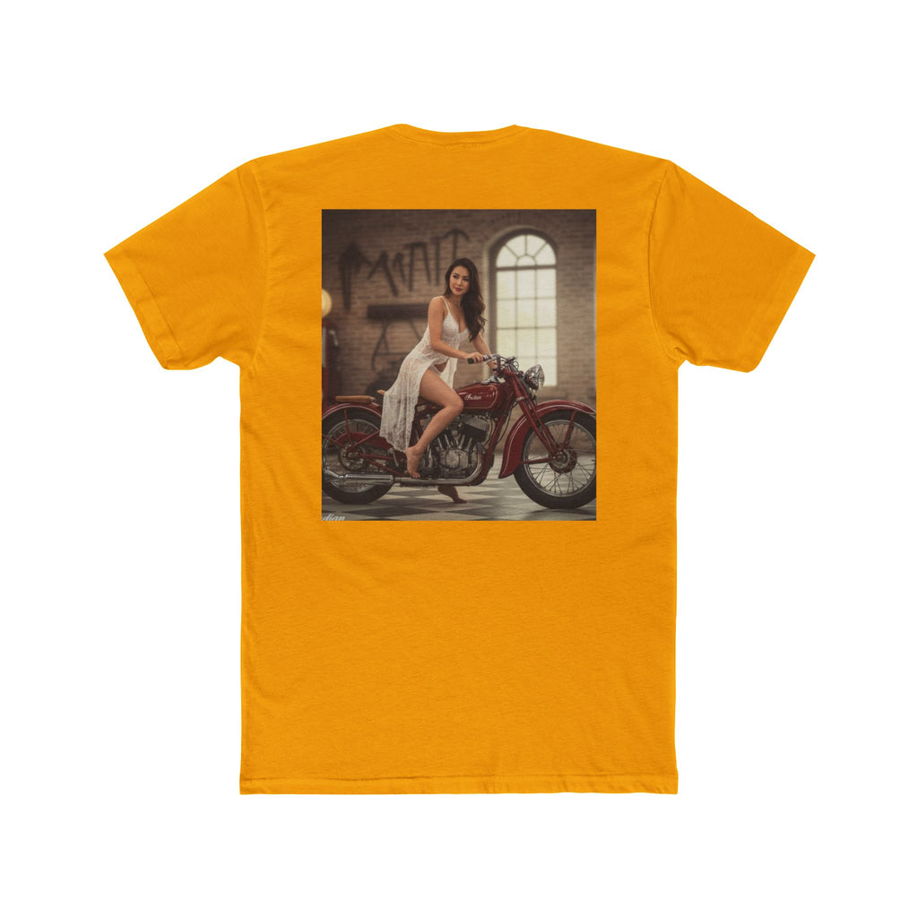 Vintage Motorcycle Pinup Tee — Retro Biker Photo Crewneck
