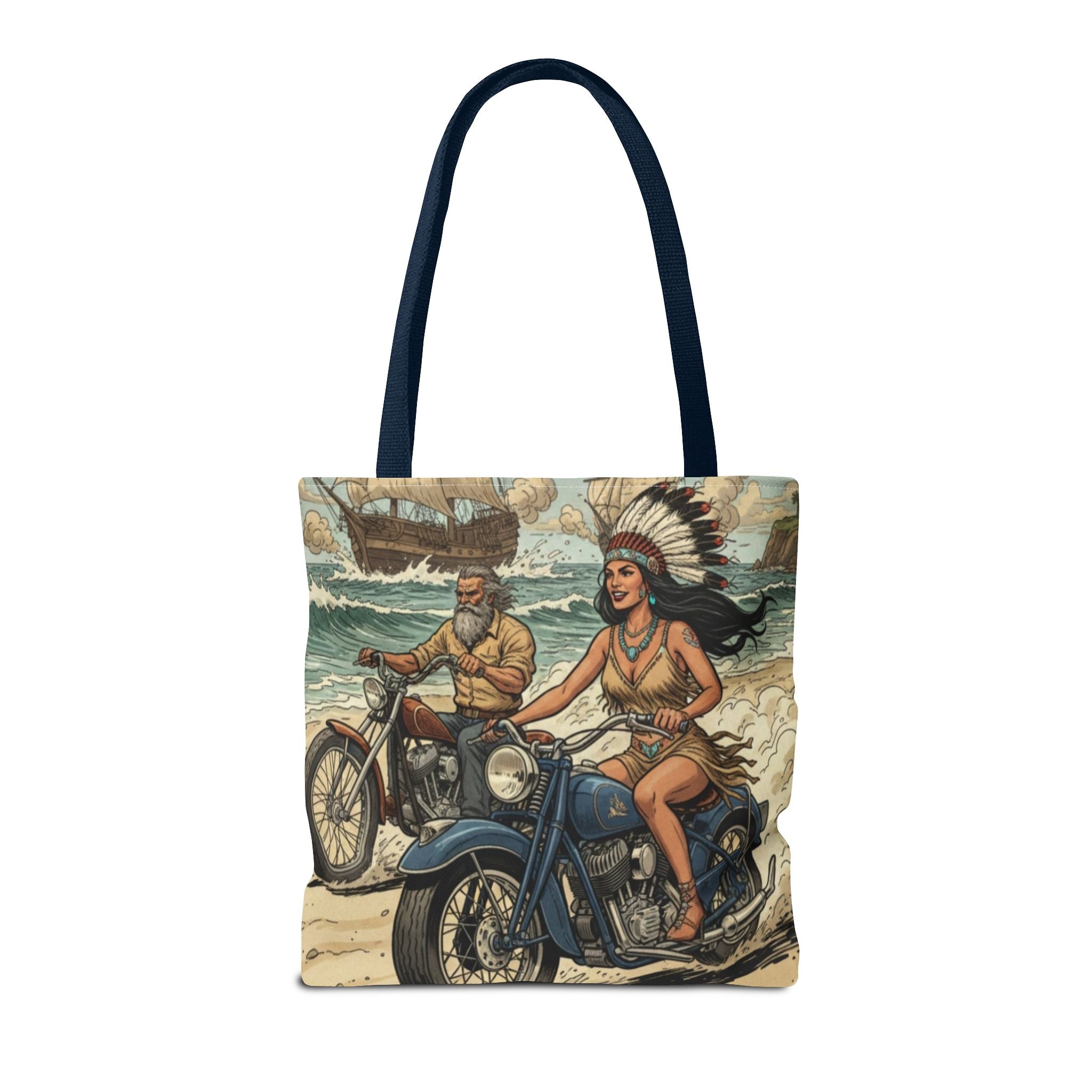 Vintage Biker Tote Bag — Motorcycle Pinup with Headdress