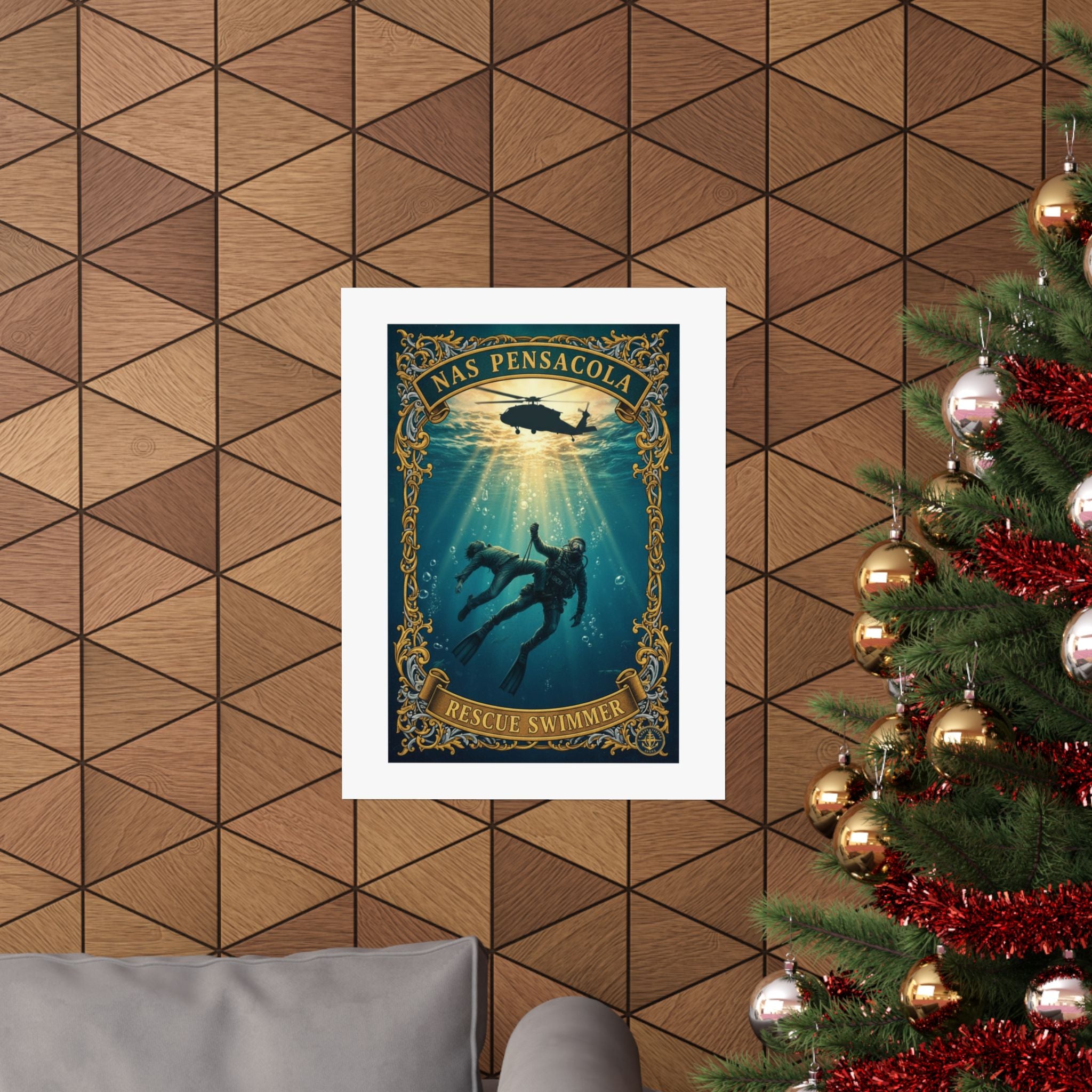 NAS Pensacola Rescue Swimmer Matte Vertical Poster — Military Diver Wall Art