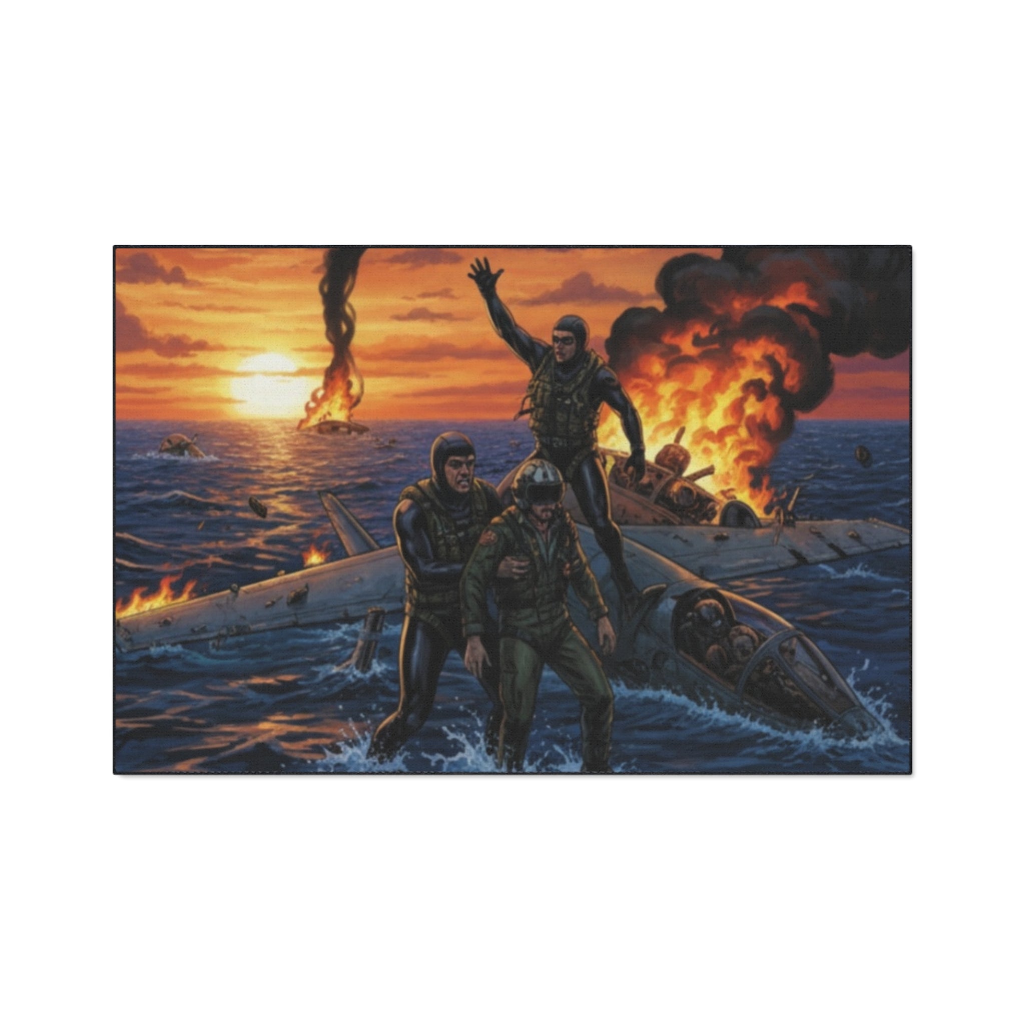 Heavy Duty Floor Mat — Rescue at Sea WWII Bomber Survivors Scene
