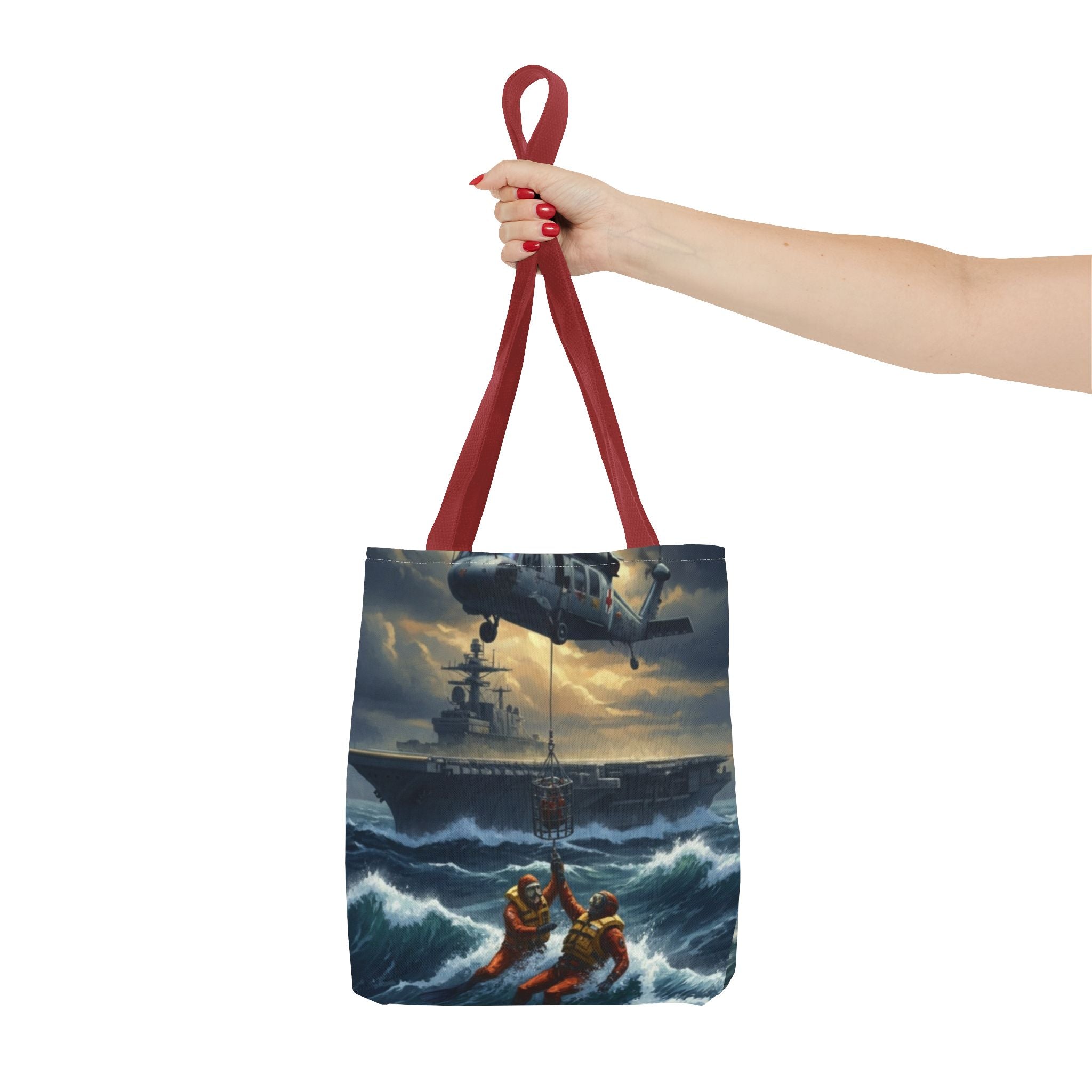 Rescue Squadron Tote Bag – Military Helicopter & Ship Search and Rescue Artwork