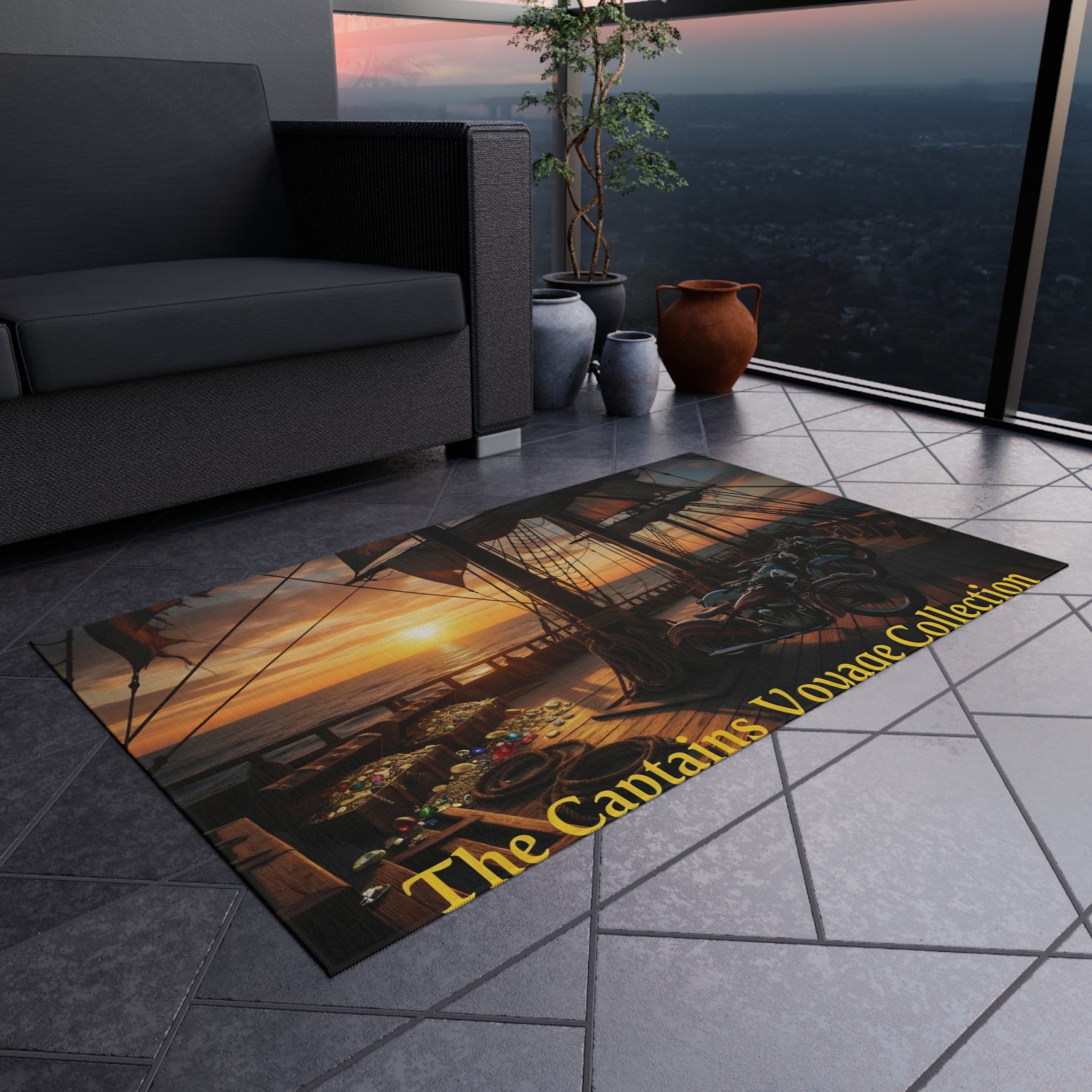 Outdoor Rug - Captain's Voyage Collection Nautical Sunset Doormat