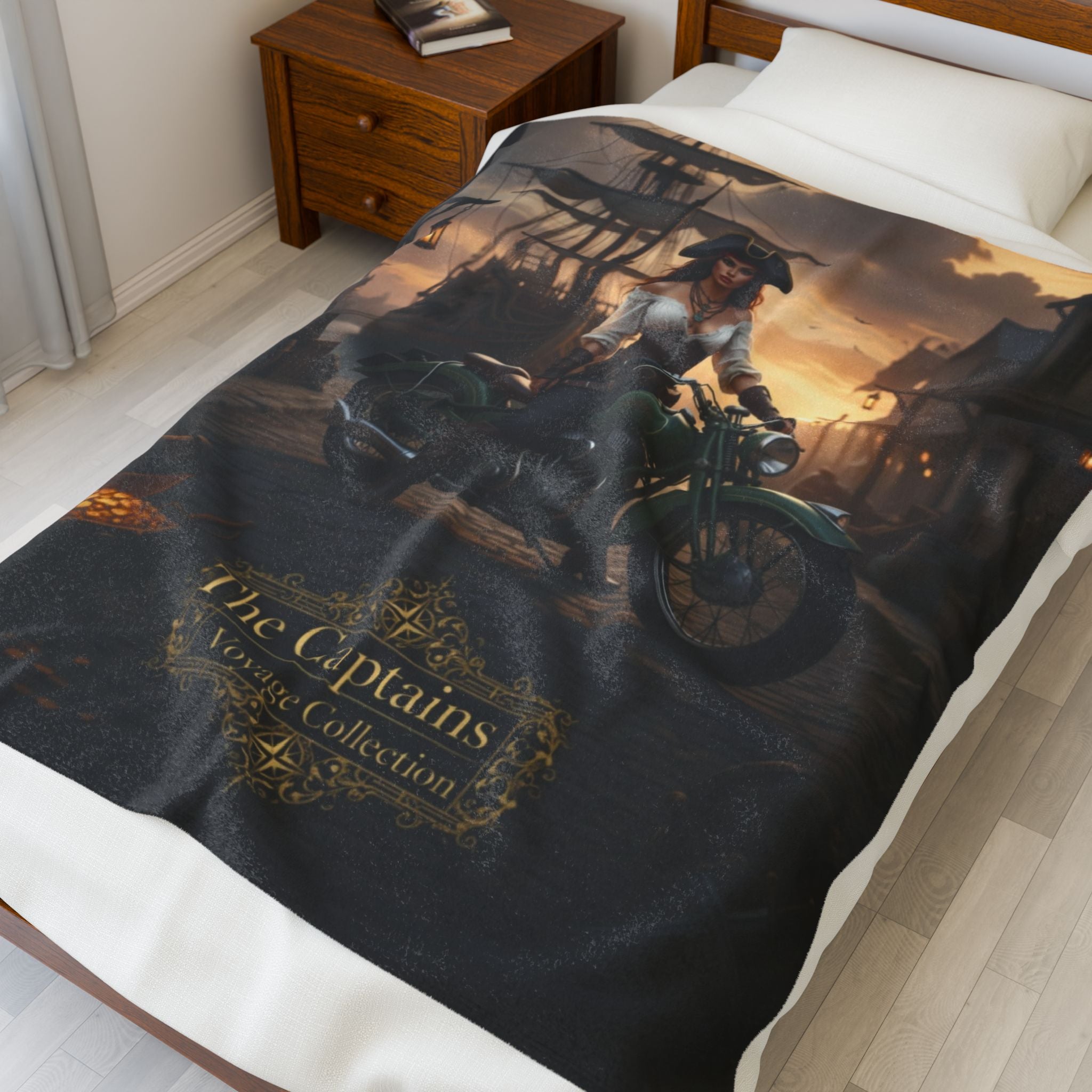 Captain's Vintage Motorcycle Velveteen Plush Blanket — "The Captains Vintage Collection"