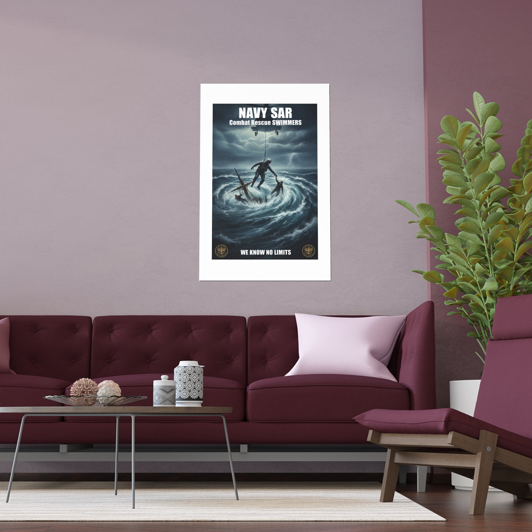 Stormy Sea Silk Poster — Dramatic Sailor Rescue Wall Art (Indoor/Outdoor)