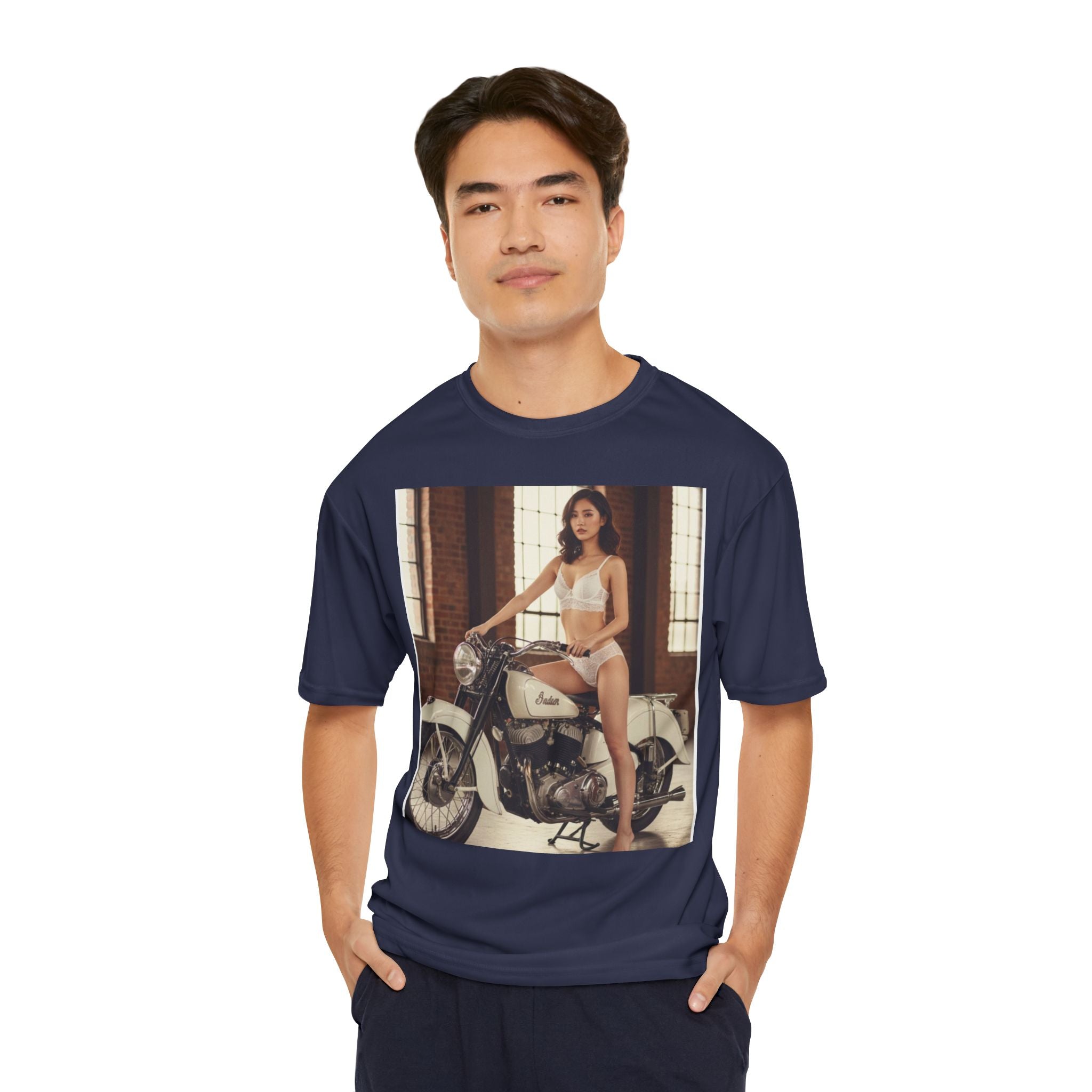 Pinup Motorcycle Tee — Vintage Biker Girl Photo Print
