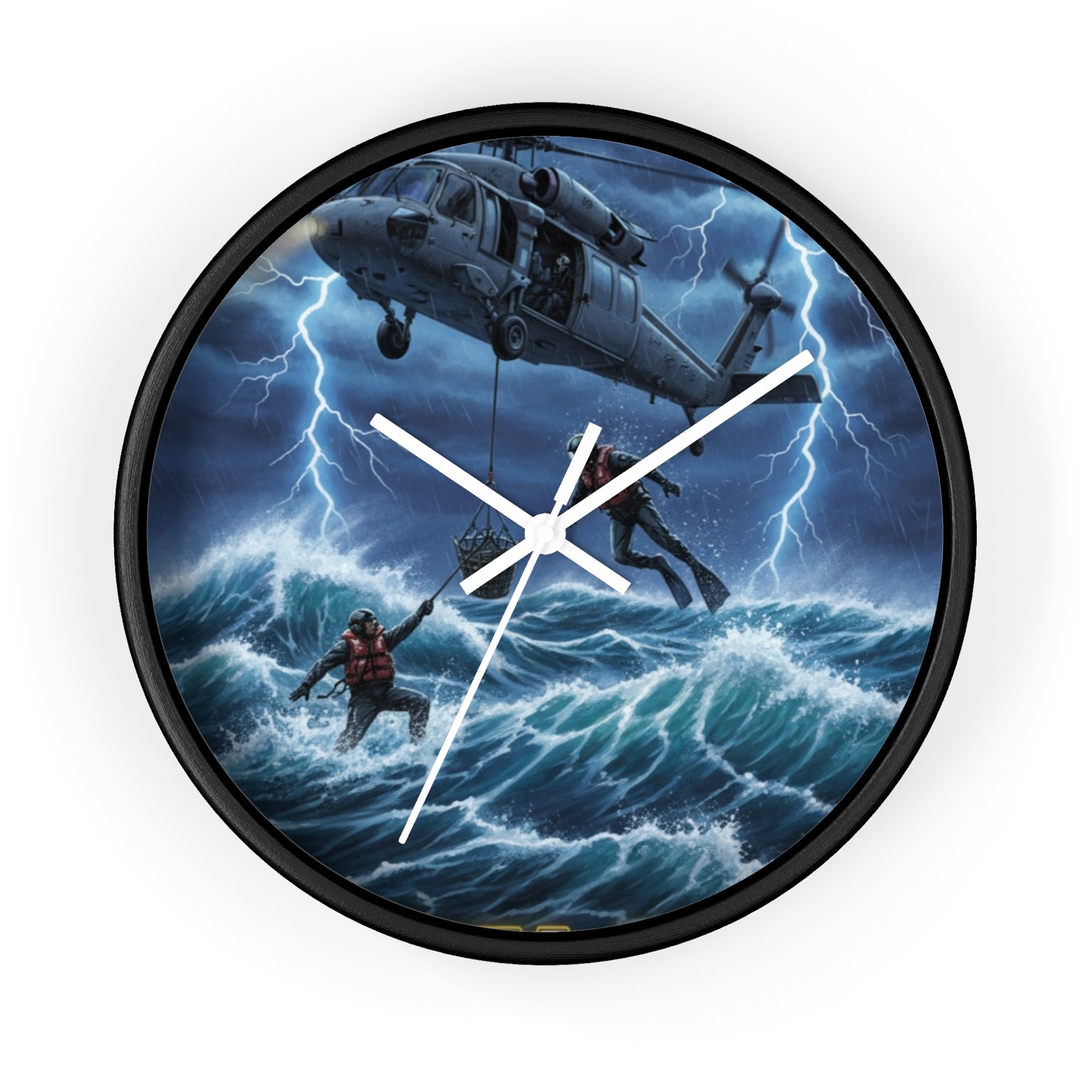 Rescue Helicopter Storm Wall Clock — Search & Rescue Ocean Scene