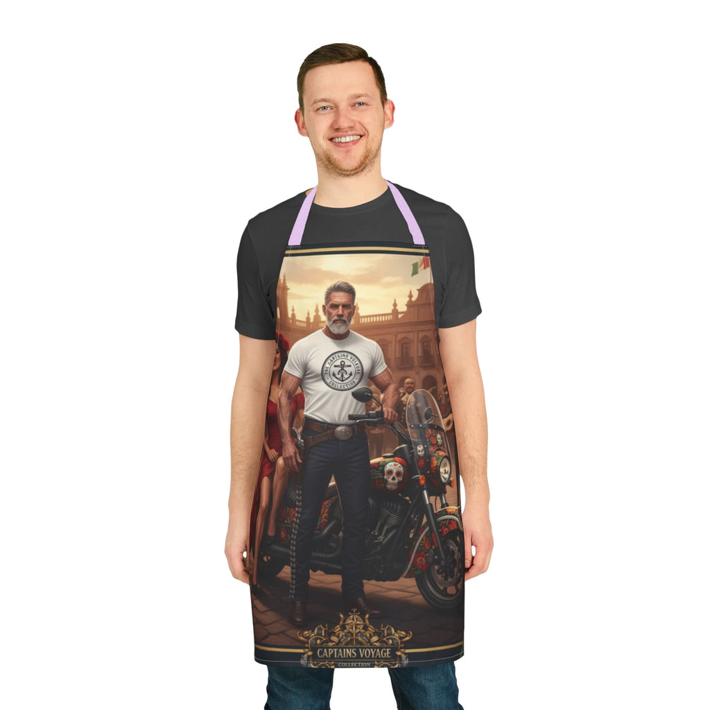Captain’s Voyage Biker Apron — Vintage Motorcycle Chef Apron with Rider & Pin-Up Design