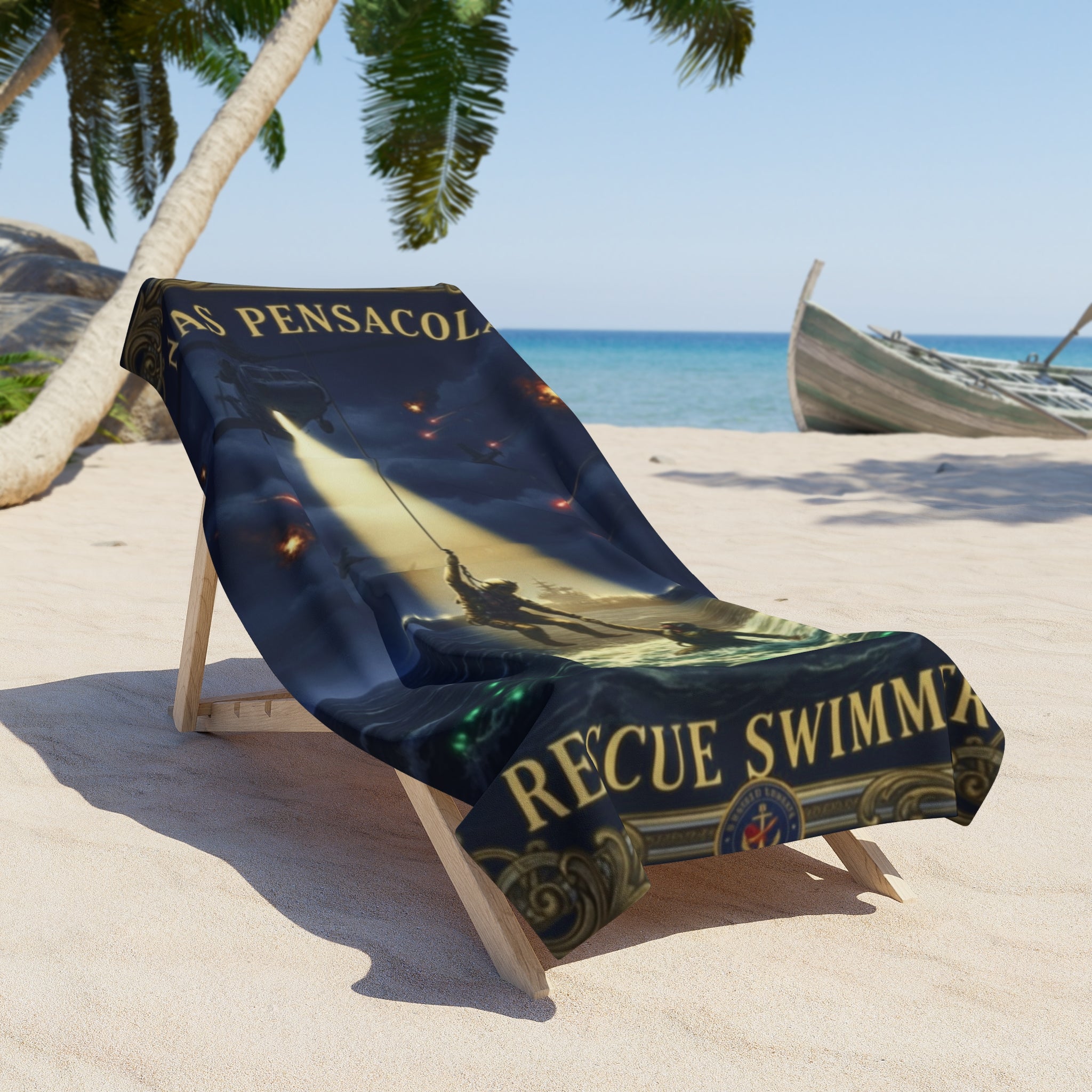 NAS Pensacola Rescue Swimmer Beach Towel — Nautical Military Life-Saver Design