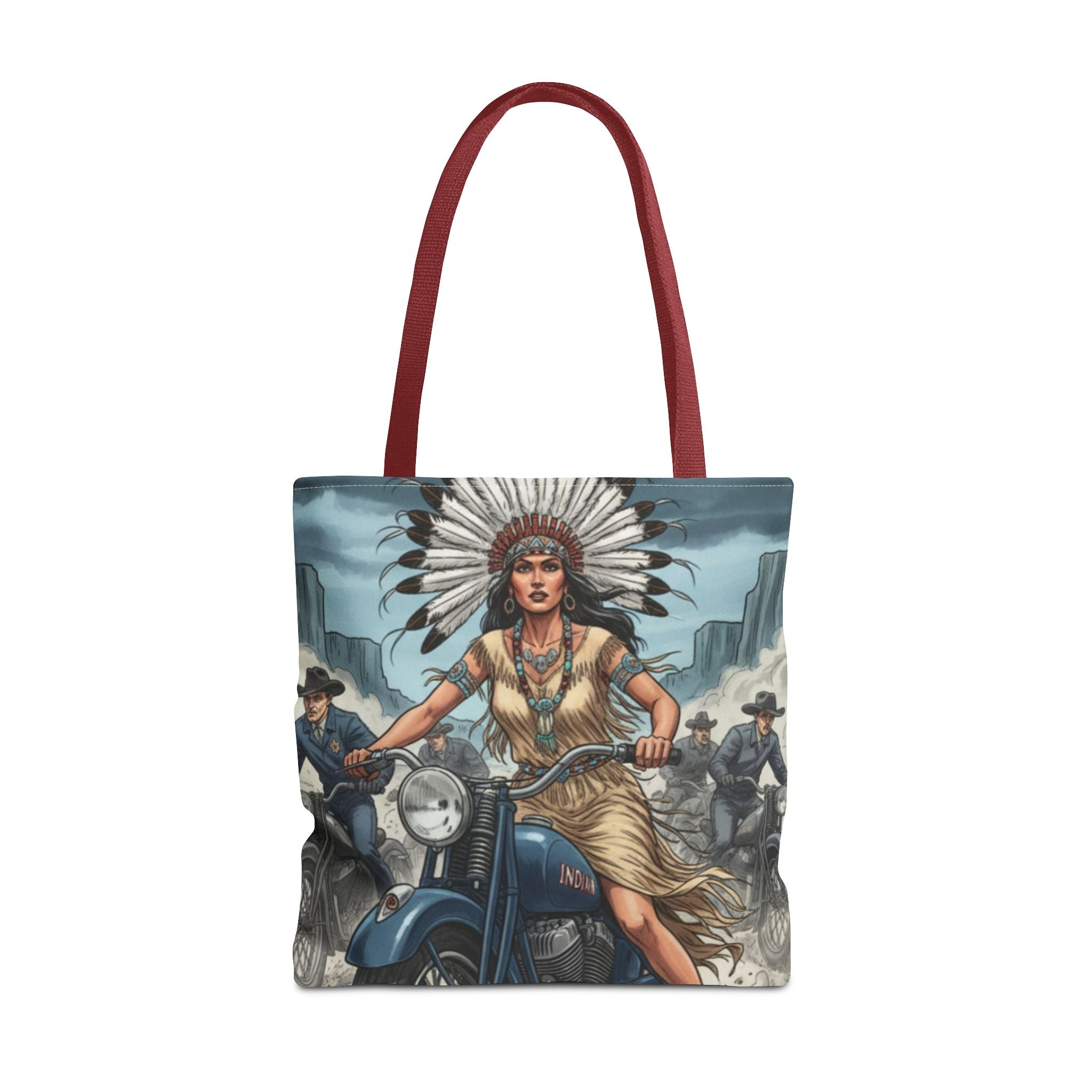Vintage Biker Tote Bag — Motorcycle Pinup with Headdress