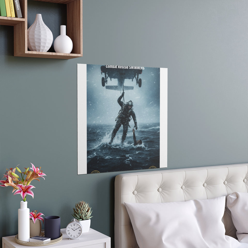 Rescue Diver Silk Poster – Dramatic Sea & Helicopter Wall Art (Indoor/Outdoor)