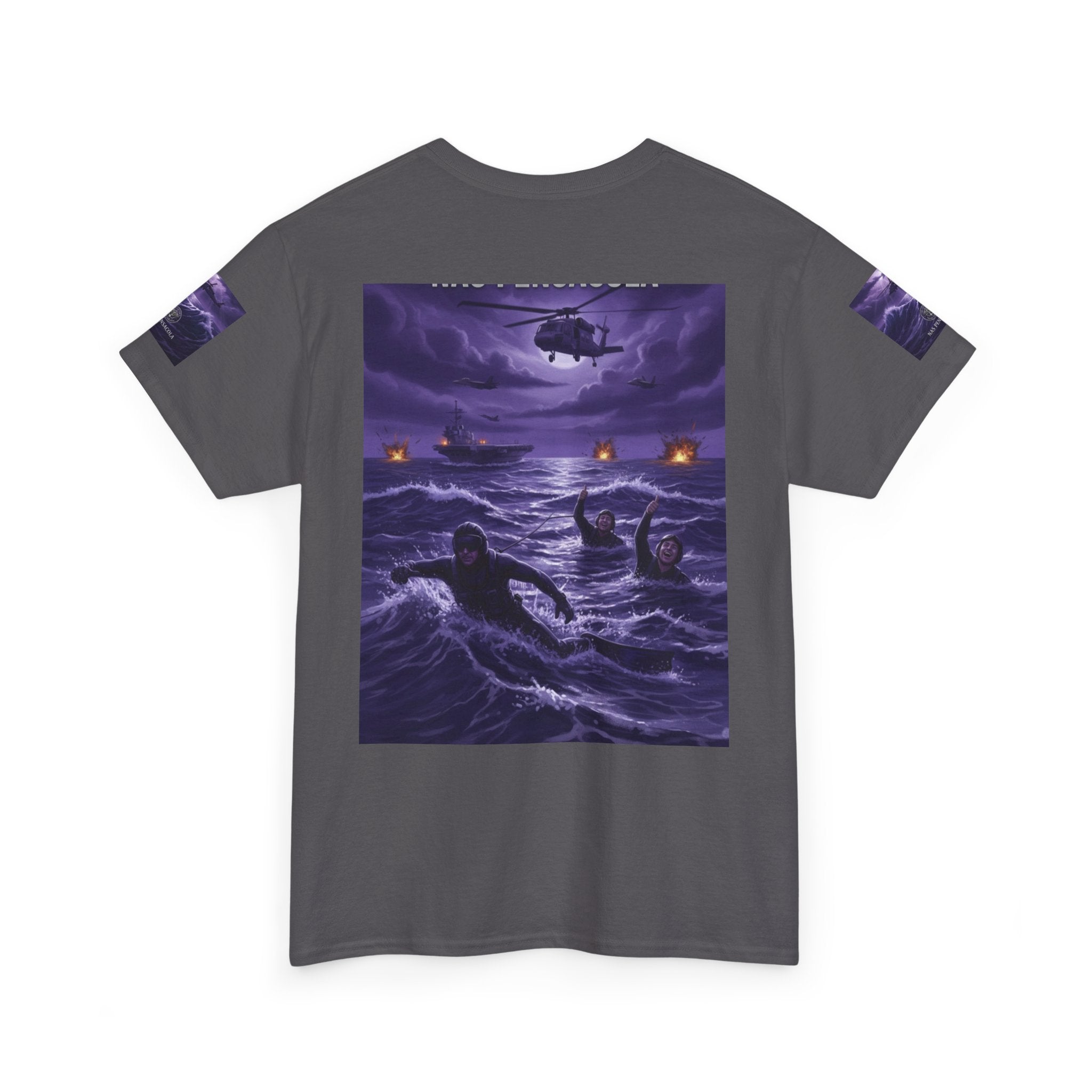 Rescue Night Tee — Purple Helicopter Sea Rescue Graphic T-Shirt