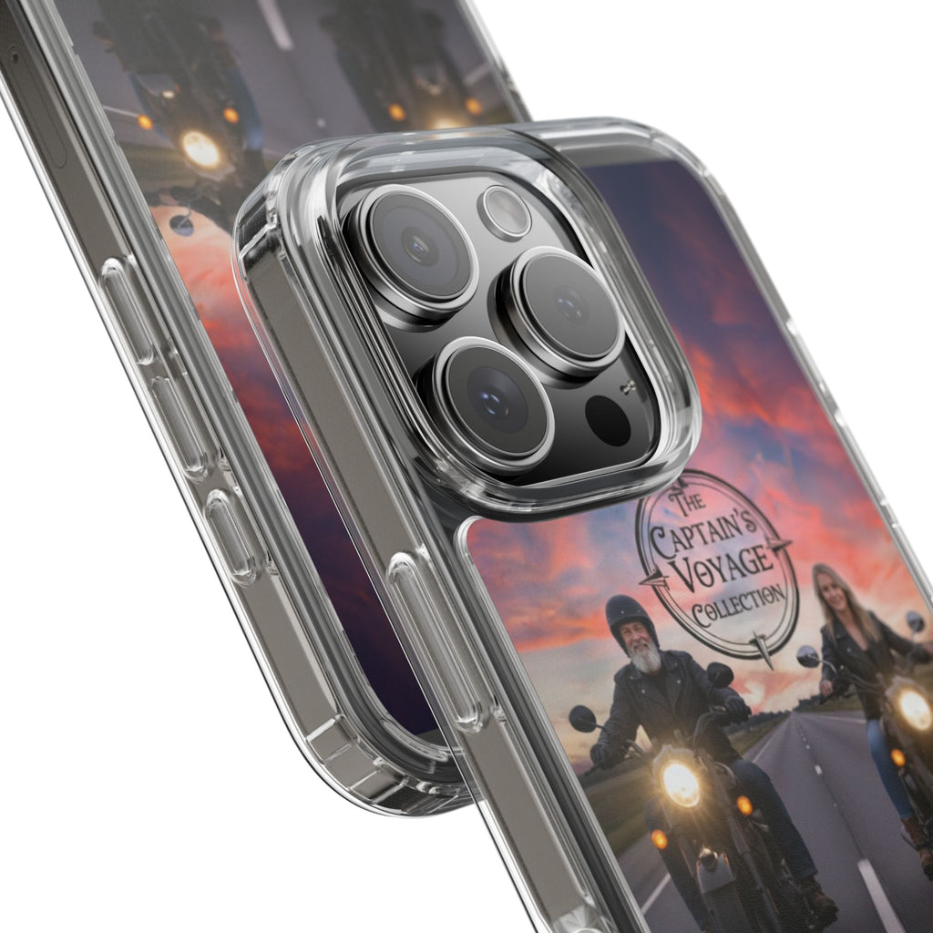 Clear Phone Case — 'The Captain's Voyage Collection' Motorcycle Sunset Design