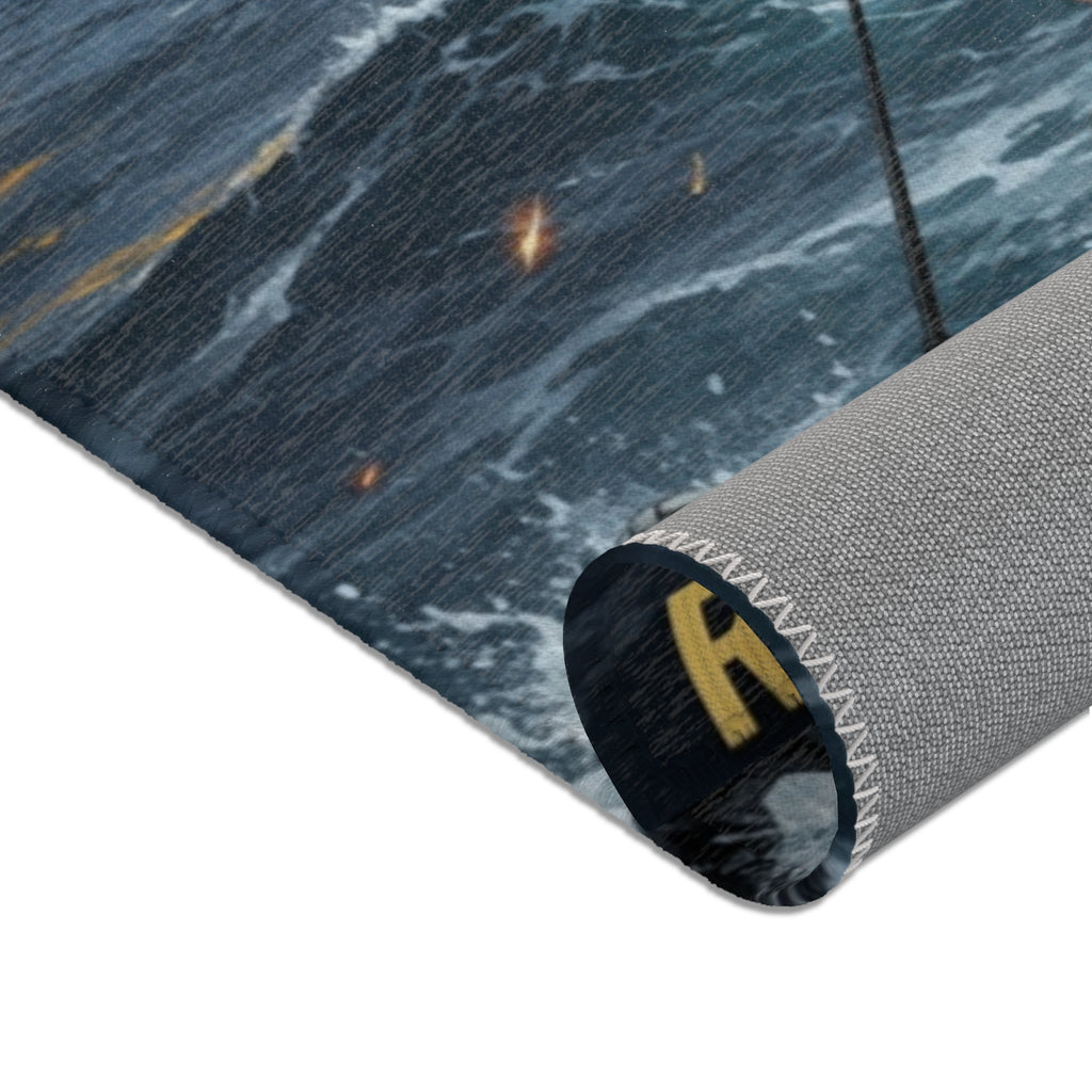 Rescue Swimmer Area Rug — Military Navy Helicopter & Ship Ocean Scene