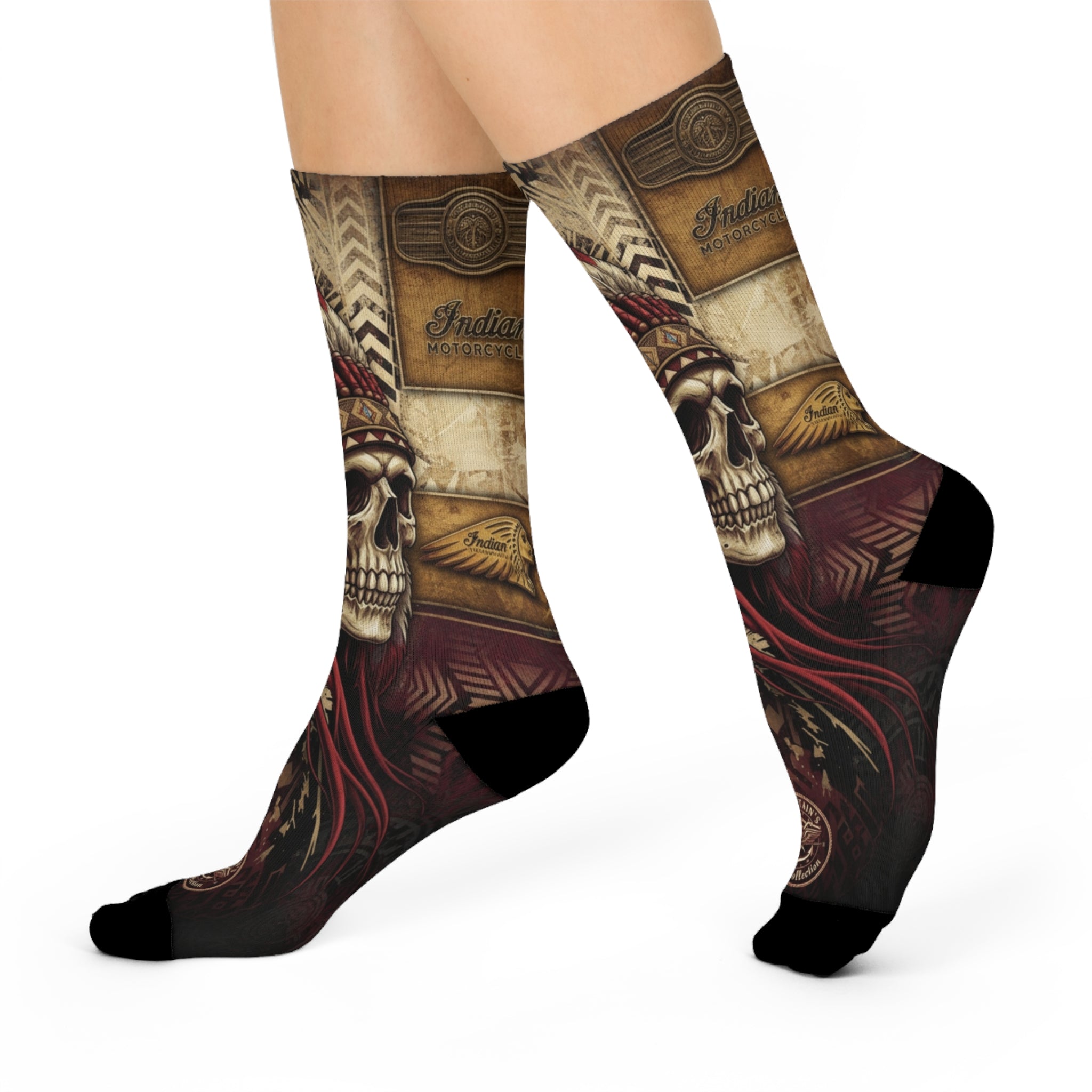Skull Chief Crew Socks — Vintage Native Headdress Cushion Crew