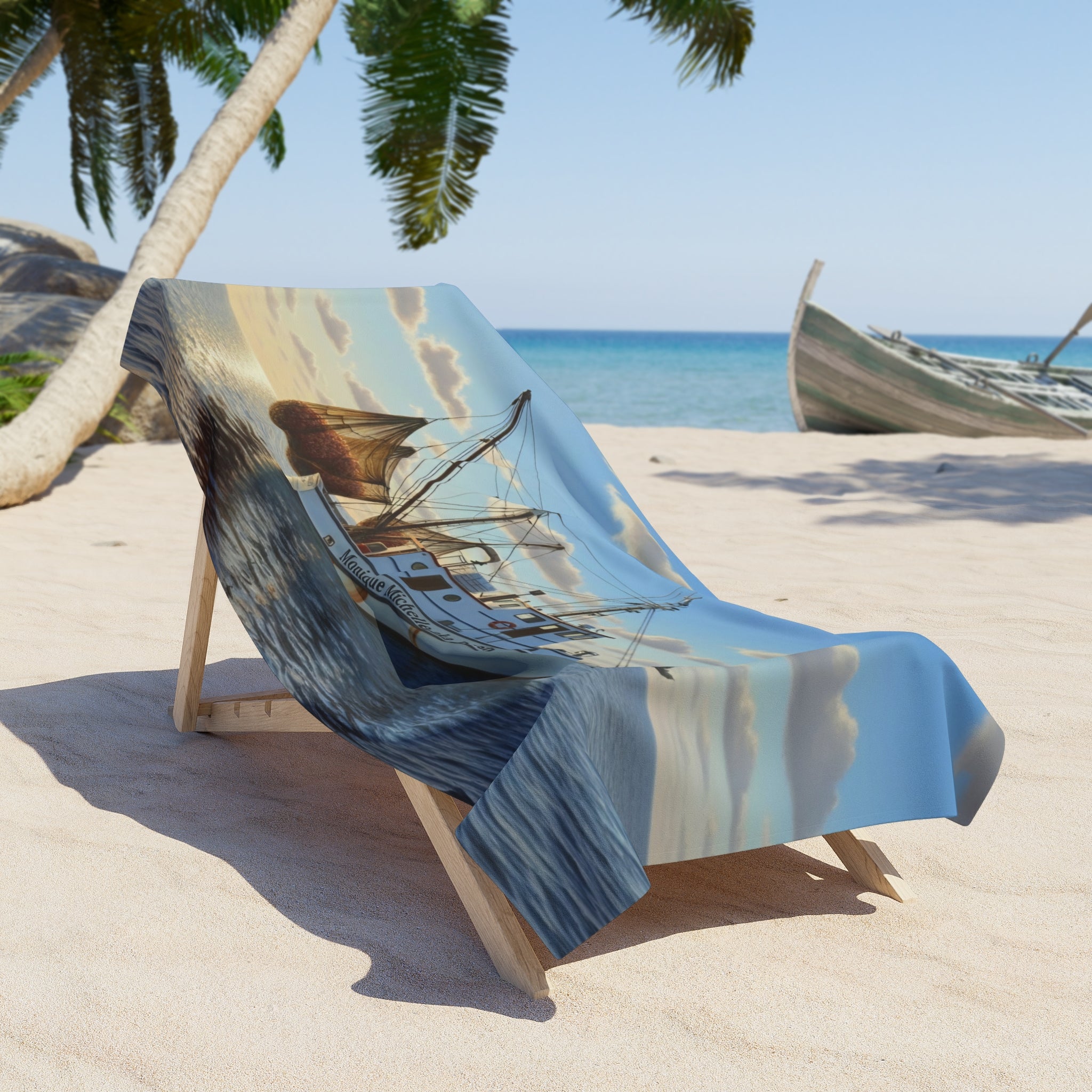 Beach Towel - Sunrise Fishing Boat Nautical Print