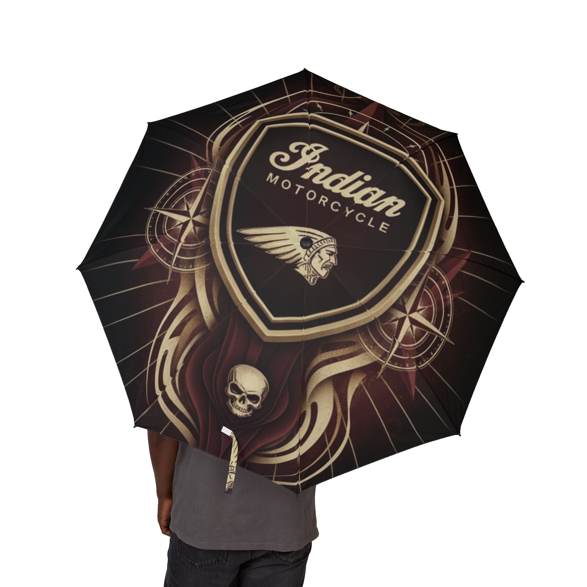 Foldable Umbrella — Vintage Shield Crest Design, Semi-Automatic Compact Travel Umbrella
