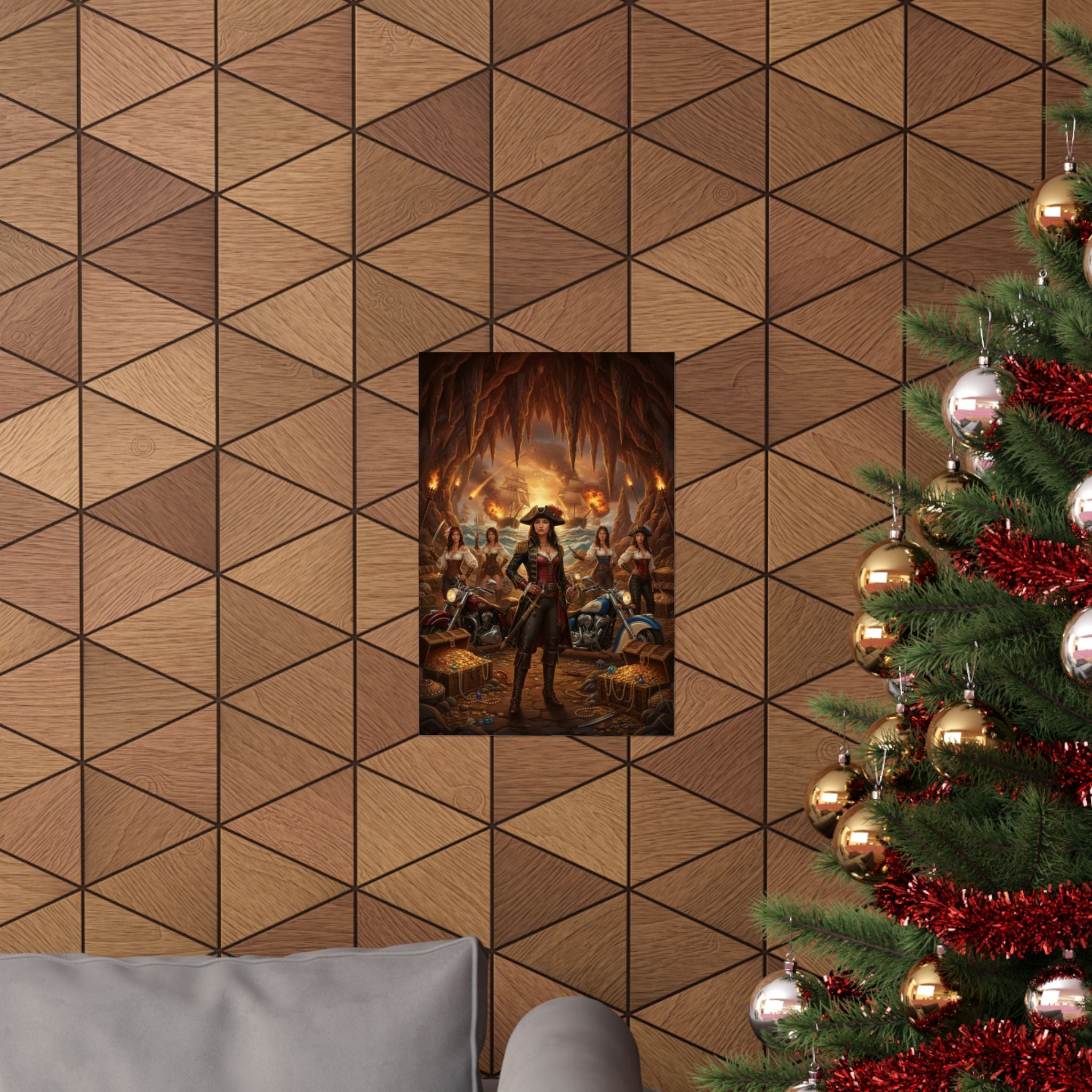 Pirate Queen Matte Poster — Fantasy Biker Treasure Cave Wall Art