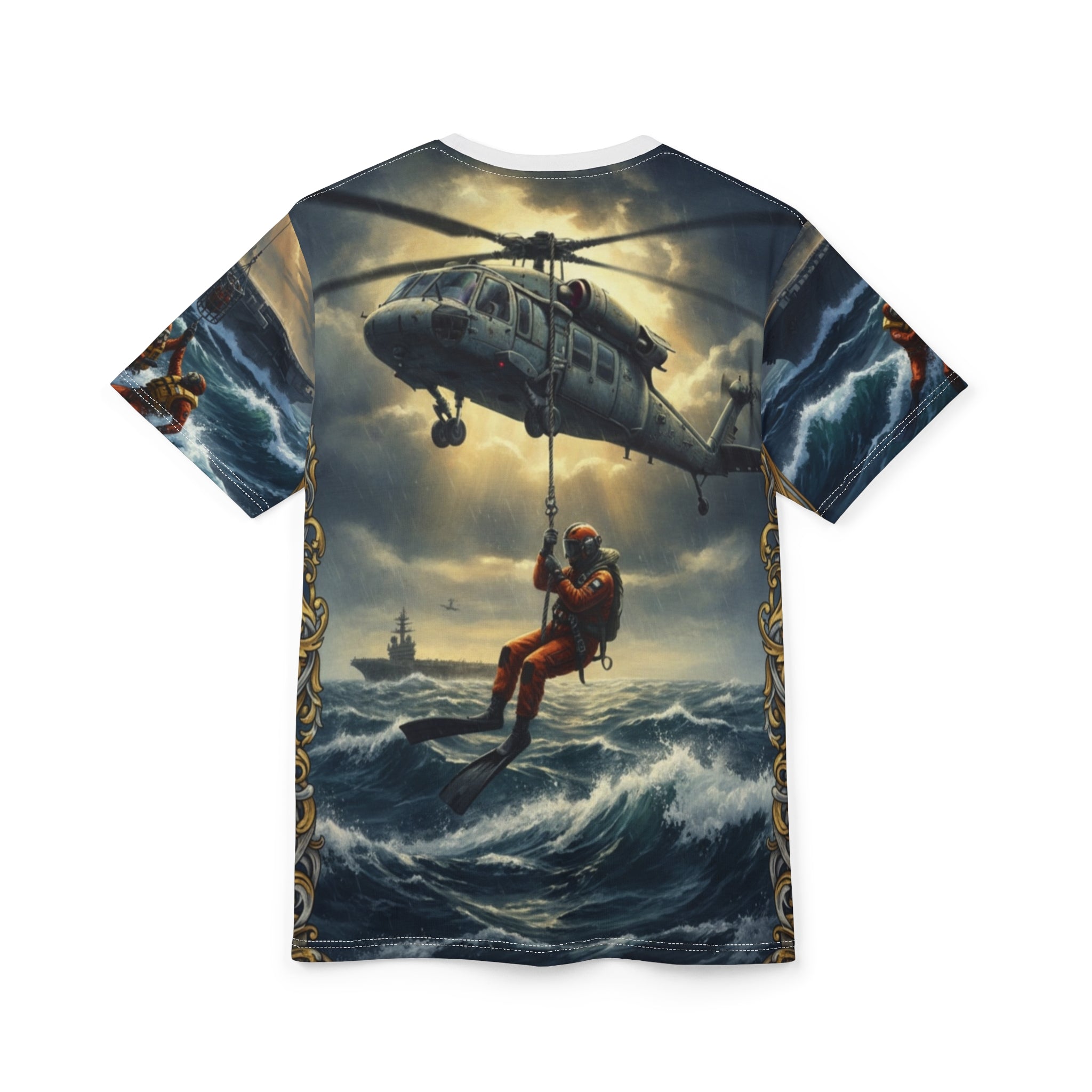 Rescue Helicopter Scene Tee — Search & Rescue Airlift Graphic Shirt