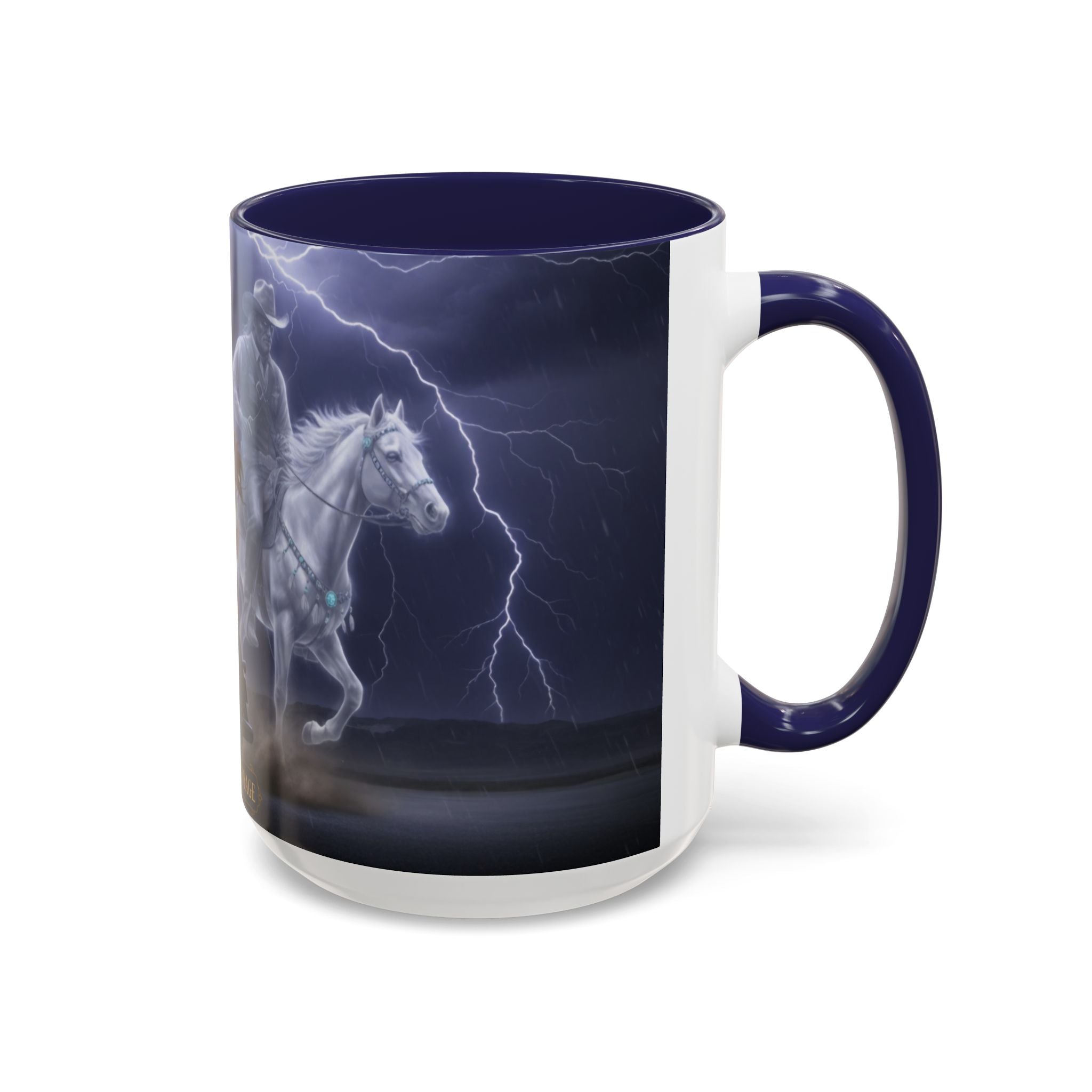 Western Ghost Riders Coffee Mug — Phantom Cowboy & Horse Lightning Accent Mug (11/15oz)