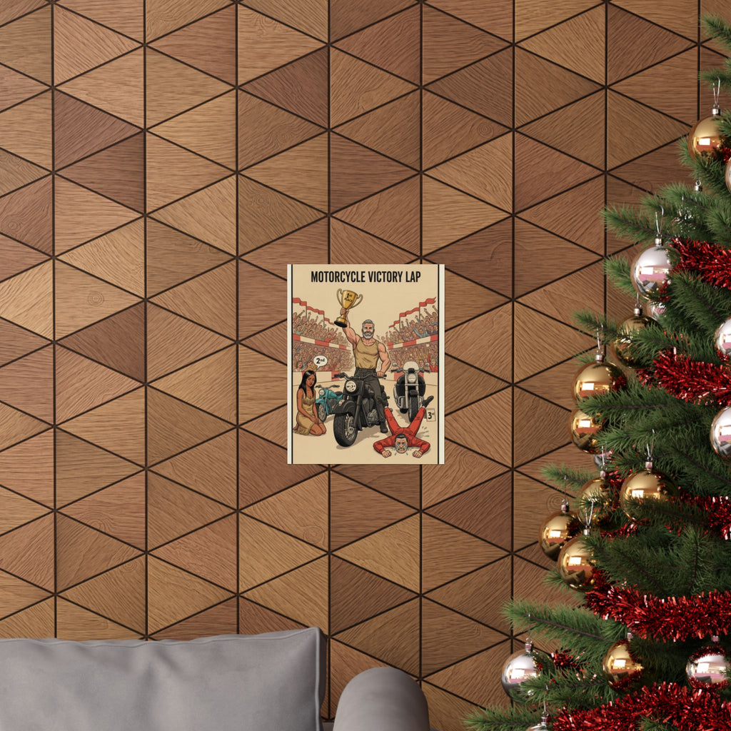 Motorcycle Victory Lap Poster — Retro Biker Triumph Matte Vertical Art