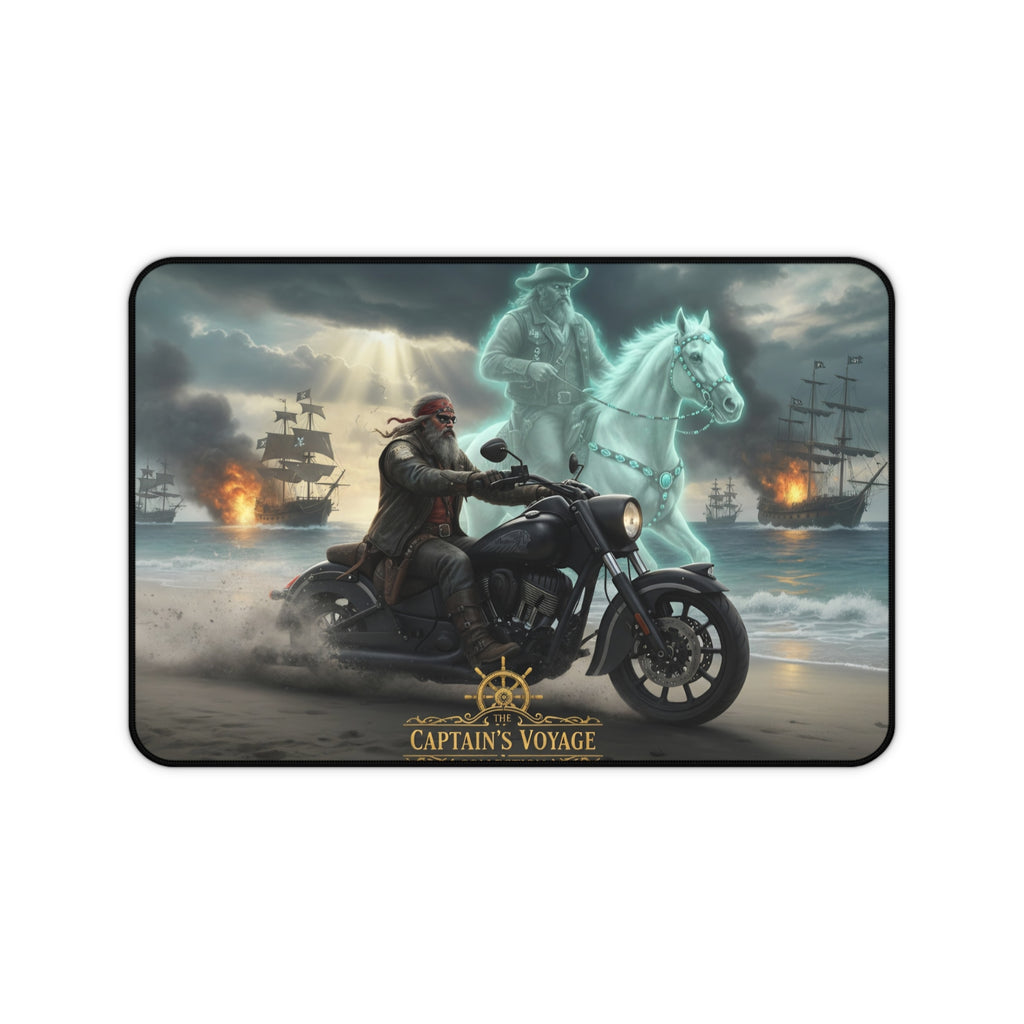 Pirate Captain's Voyage Desk Mat — Ghostly Horse & Motorcycle Seafaring Mouse Pad