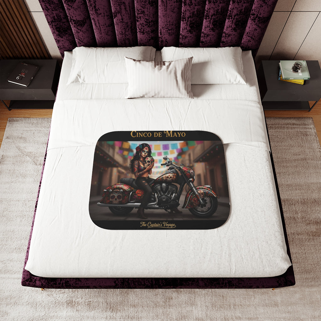 Cinco de Mayo Day of the Dead Biker Sherpa Blanket
