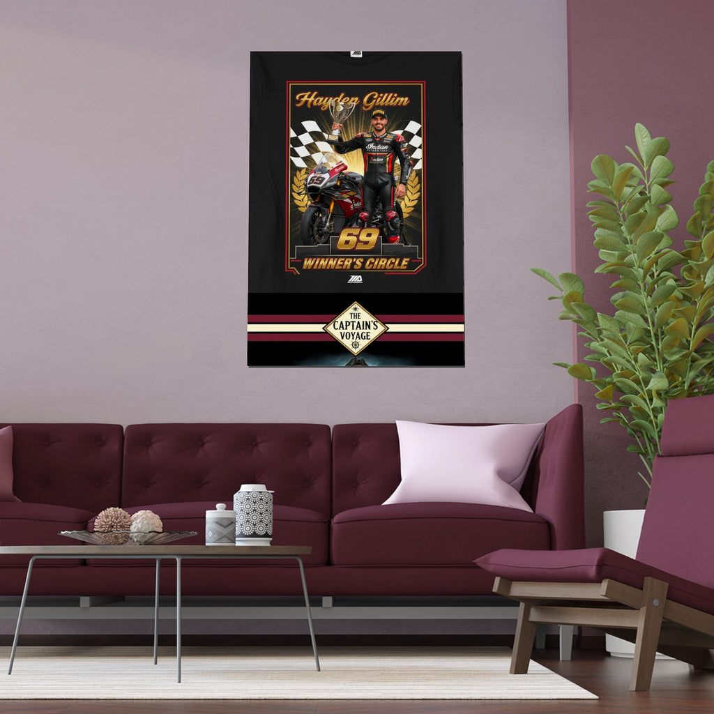 Racing Champion Silk Poster — “Winner’s Circle 69” Motorcycle Wall Art (Indoor/Outdoor)
