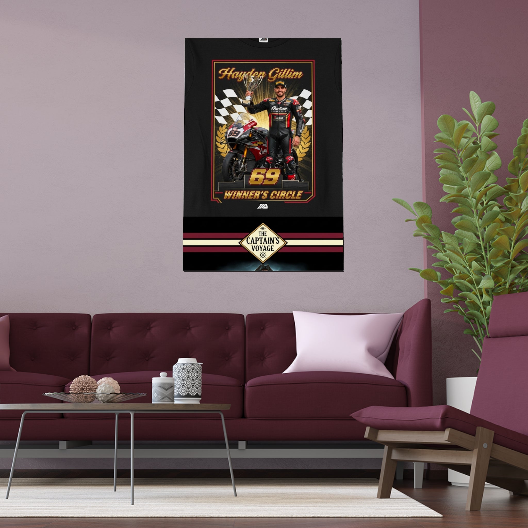 Racing Champion Silk Poster — “Winner’s Circle 69” Motorcycle Wall Art (Indoor/Outdoor)