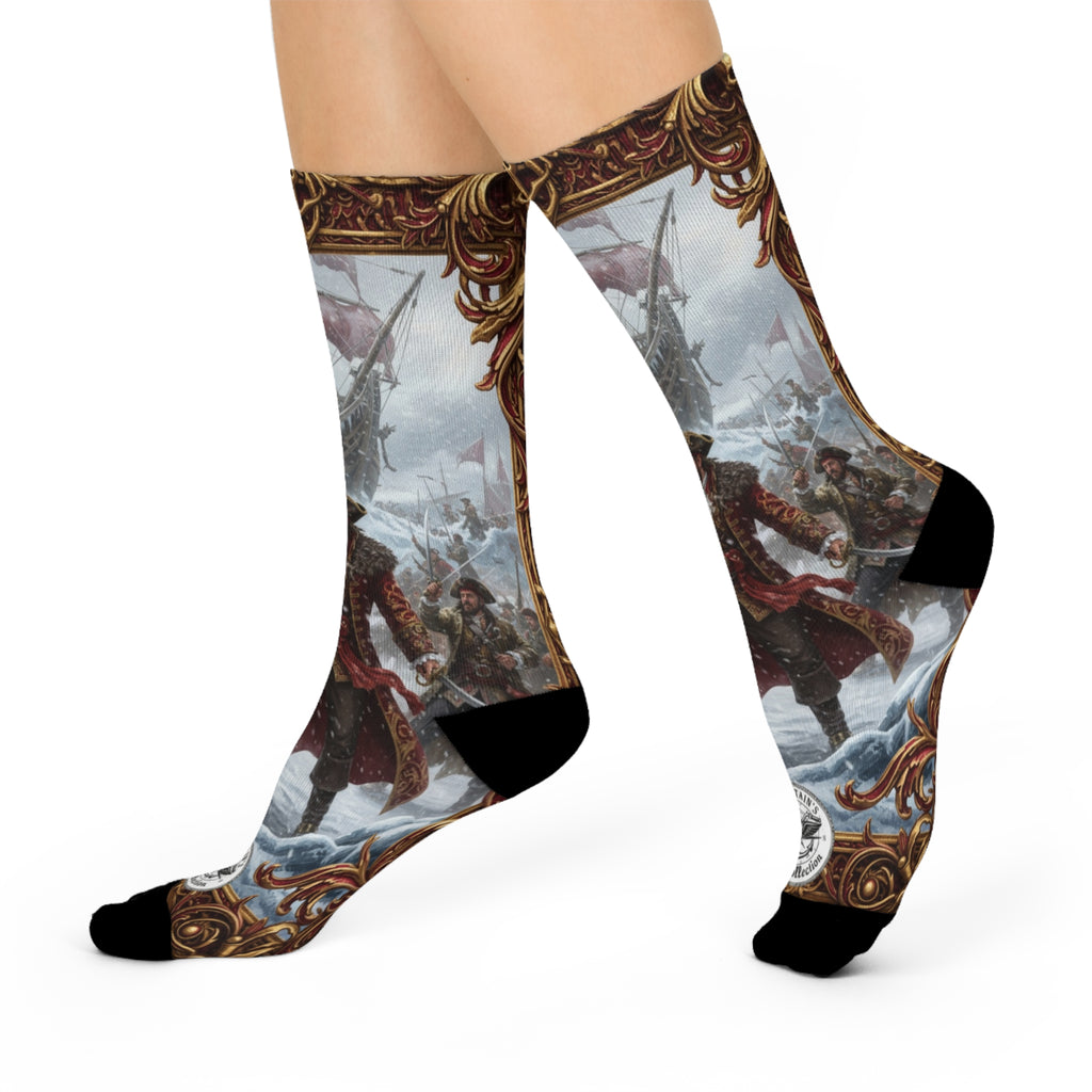Pirate Ship Crew Socks — Vintage Nautical Captain Design Cushioned Crew Socks