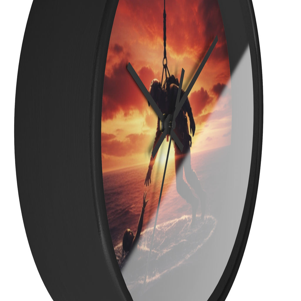 Wall Clock — Dramatic Rescue Helicopter Sunset Clock for First Responders & Military