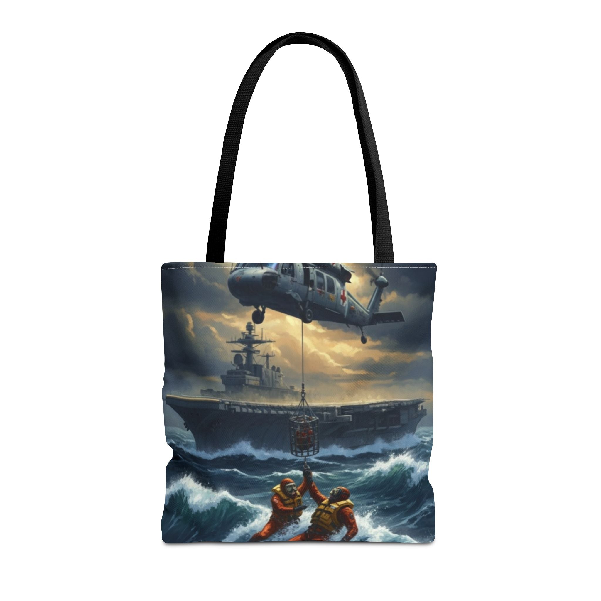Rescue Squadron Tote Bag – Military Helicopter & Ship Search and Rescue Artwork