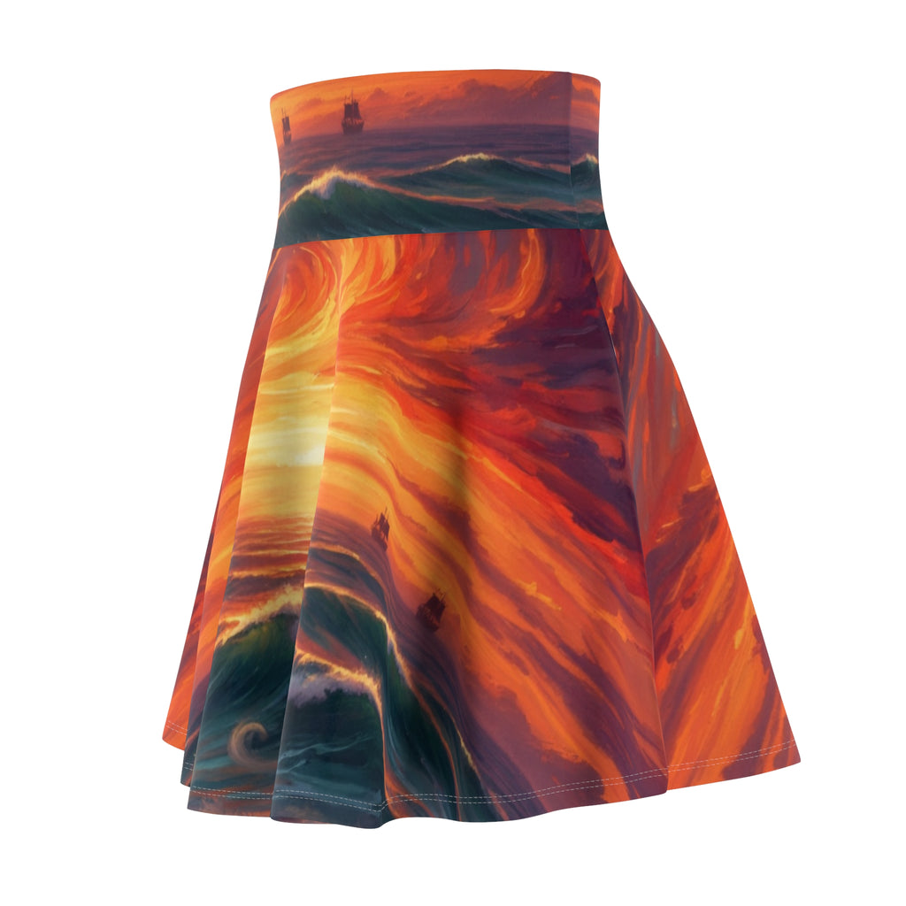 Sunset Wave Skater Skirt — Vibrant Ocean Sunset AOP