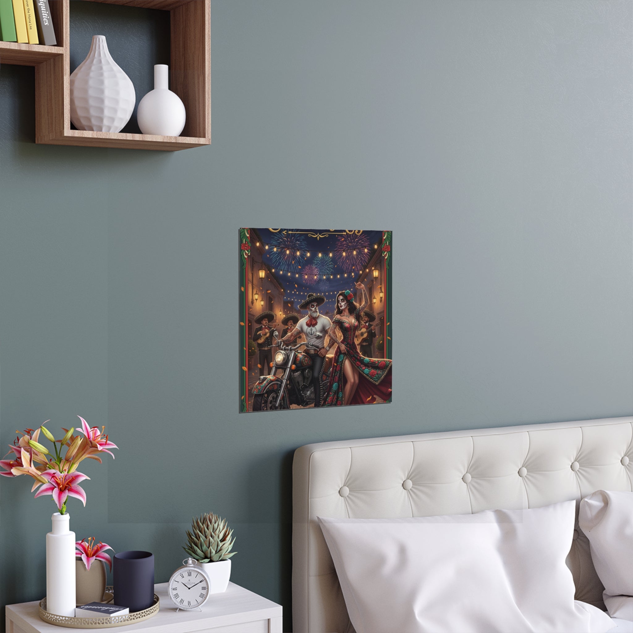 Day of the Dead Biker Silk Poster — Outdoor/Indoor Dia de los Muertos Wall Art