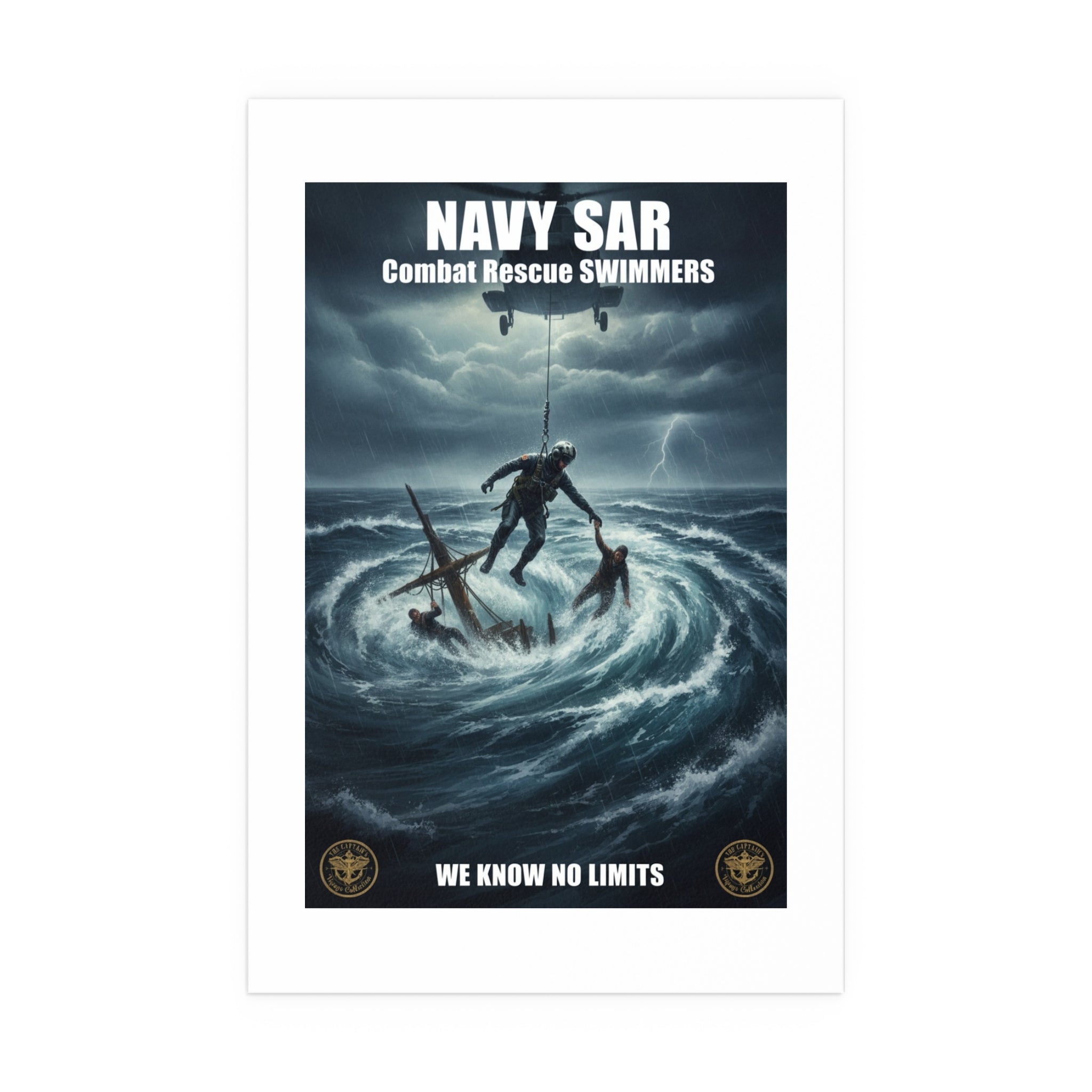 Stormy Sea Silk Poster — Dramatic Sailor Rescue Wall Art (Indoor/Outdoor)