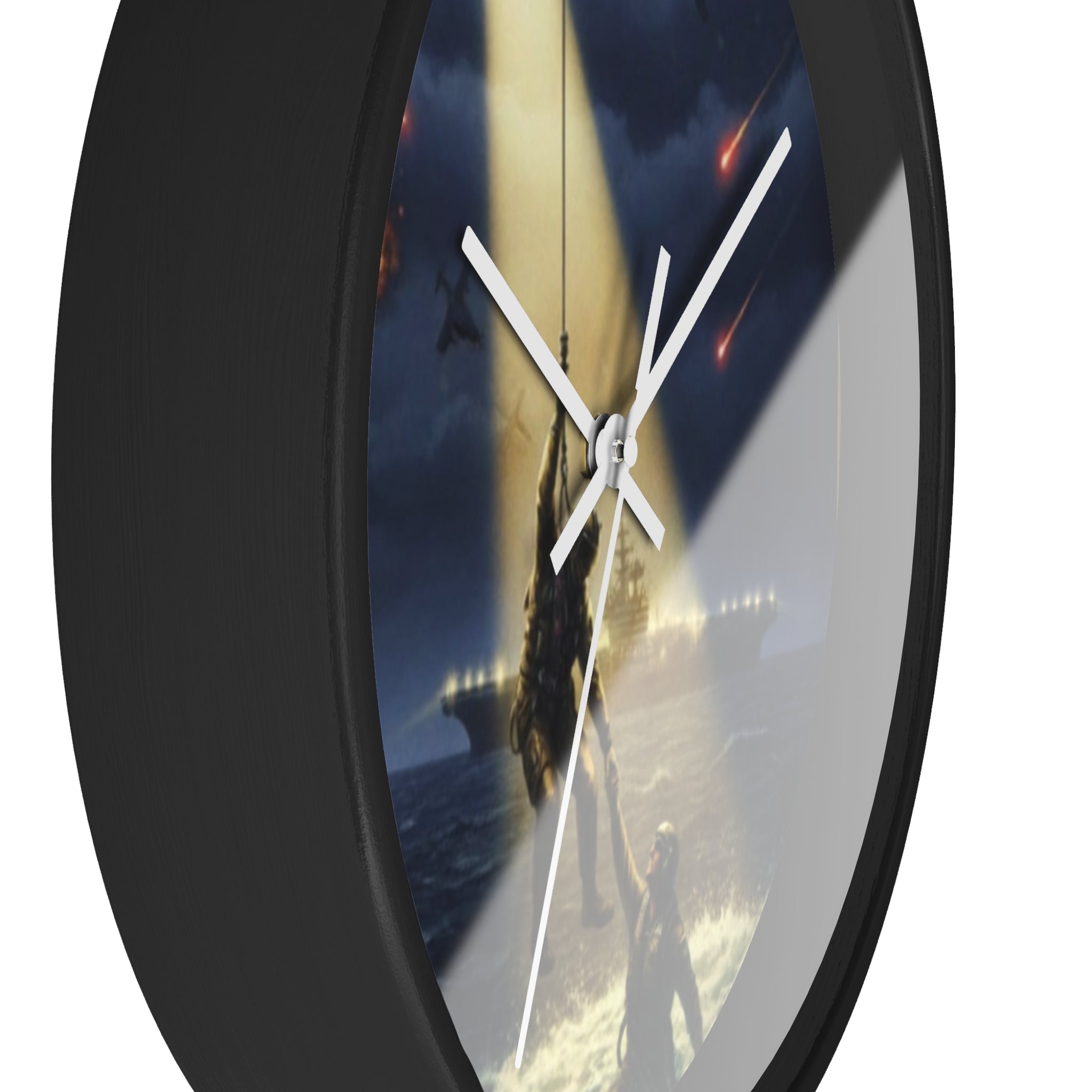 Rescue at Dawn Wall Clock — Military Helicopter Sea Rescue Scene