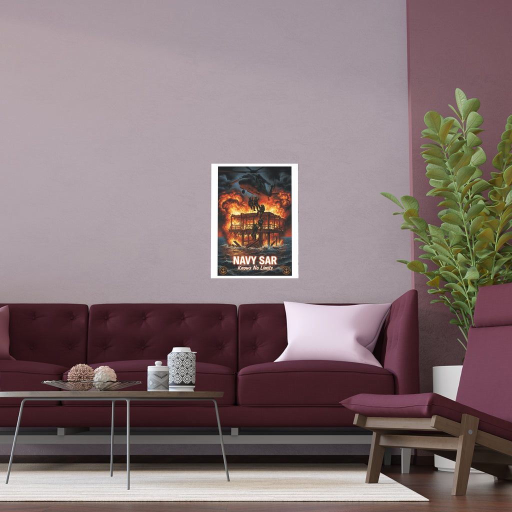 Navy SAR 'Knows No Limits' Rescue Poster - Indoor/Outdoor Silk Print