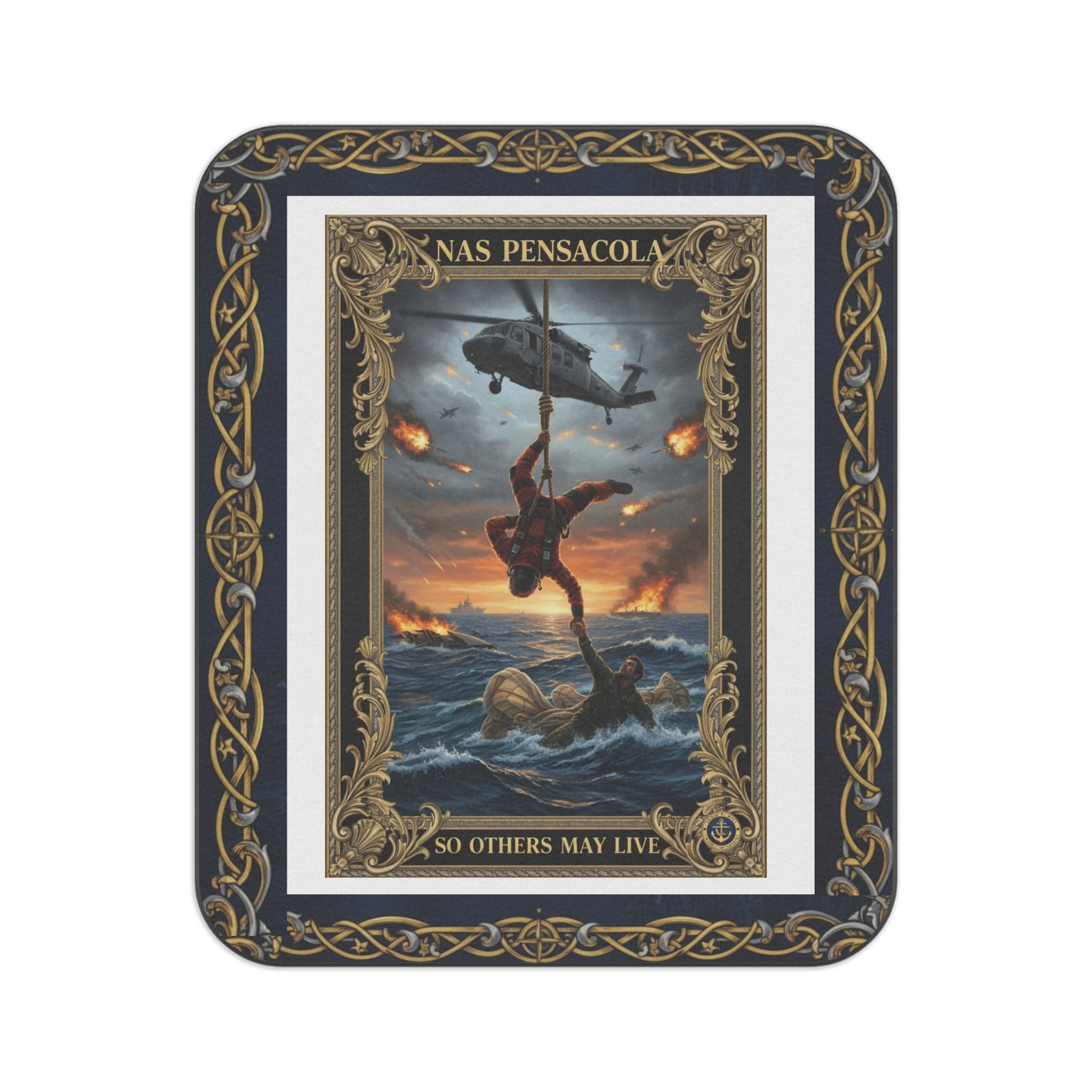 NAS Pensacola Rescue Scene Picnic Blanket — “So Others May Live” Military Memorial Throw
