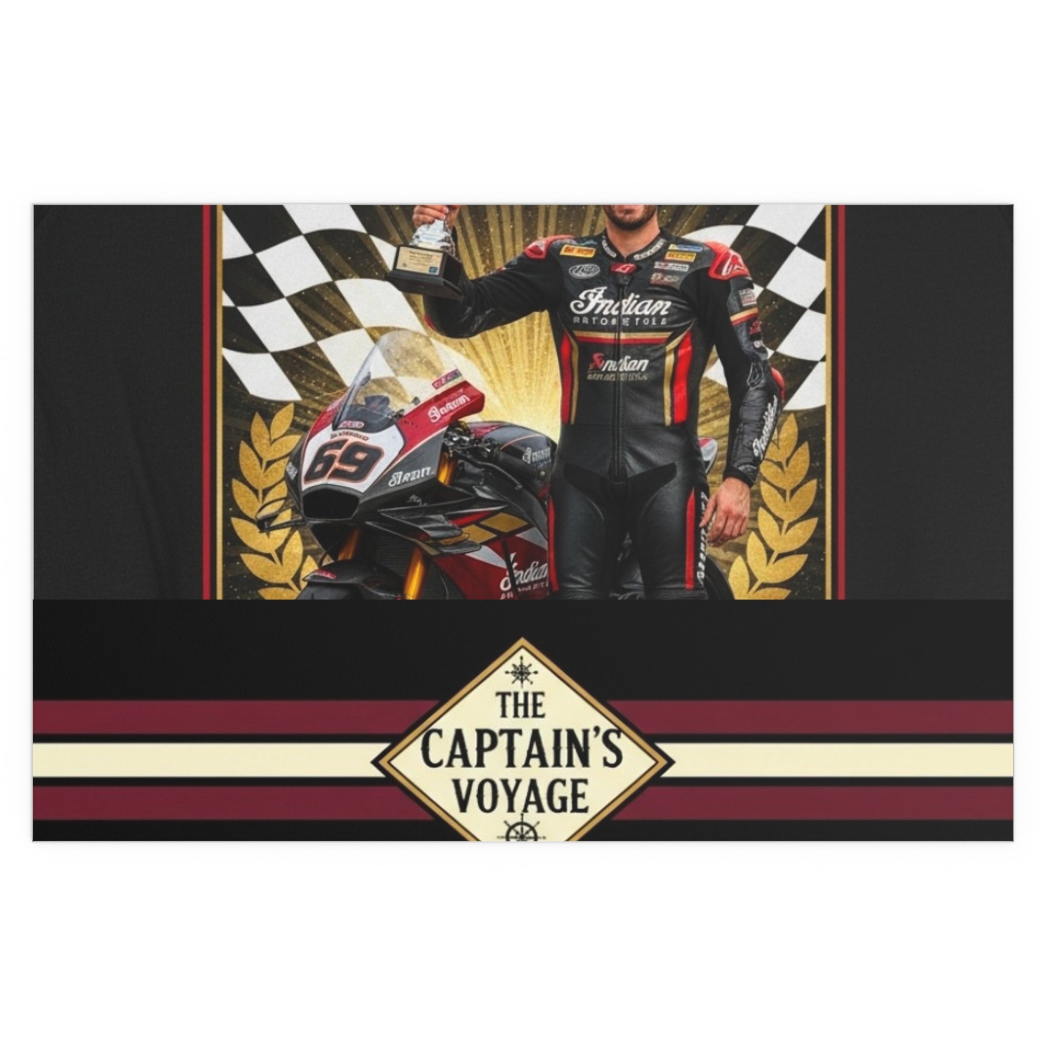Racing Champion Silk Poster — “Winner’s Circle 69” Motorcycle Wall Art (Indoor/Outdoor)