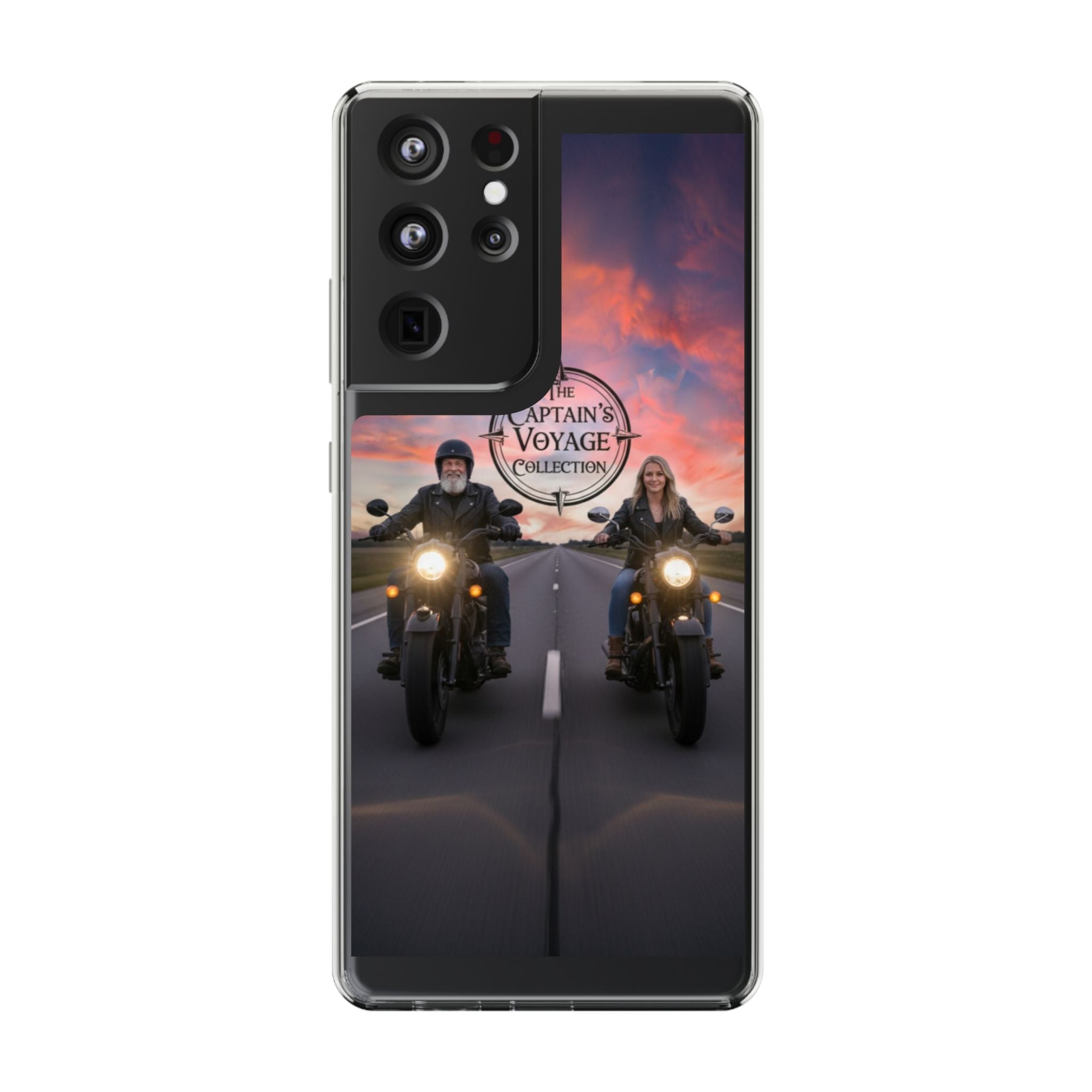 Clear Phone Case — 'The Captain's Voyage Collection' Motorcycle Sunset Design