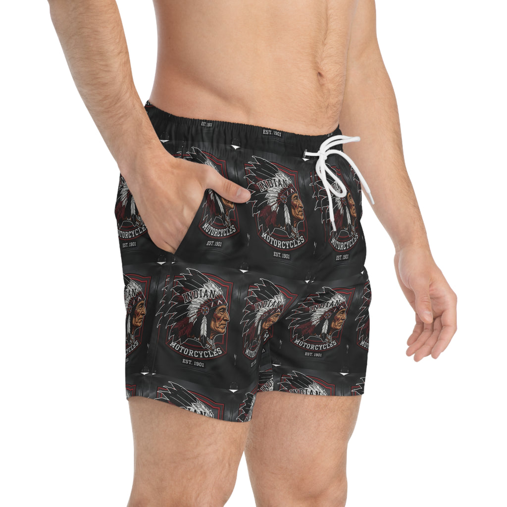 Indian Motorcycles Graphic Swim Trunks — Vintage Chief Headdress Print