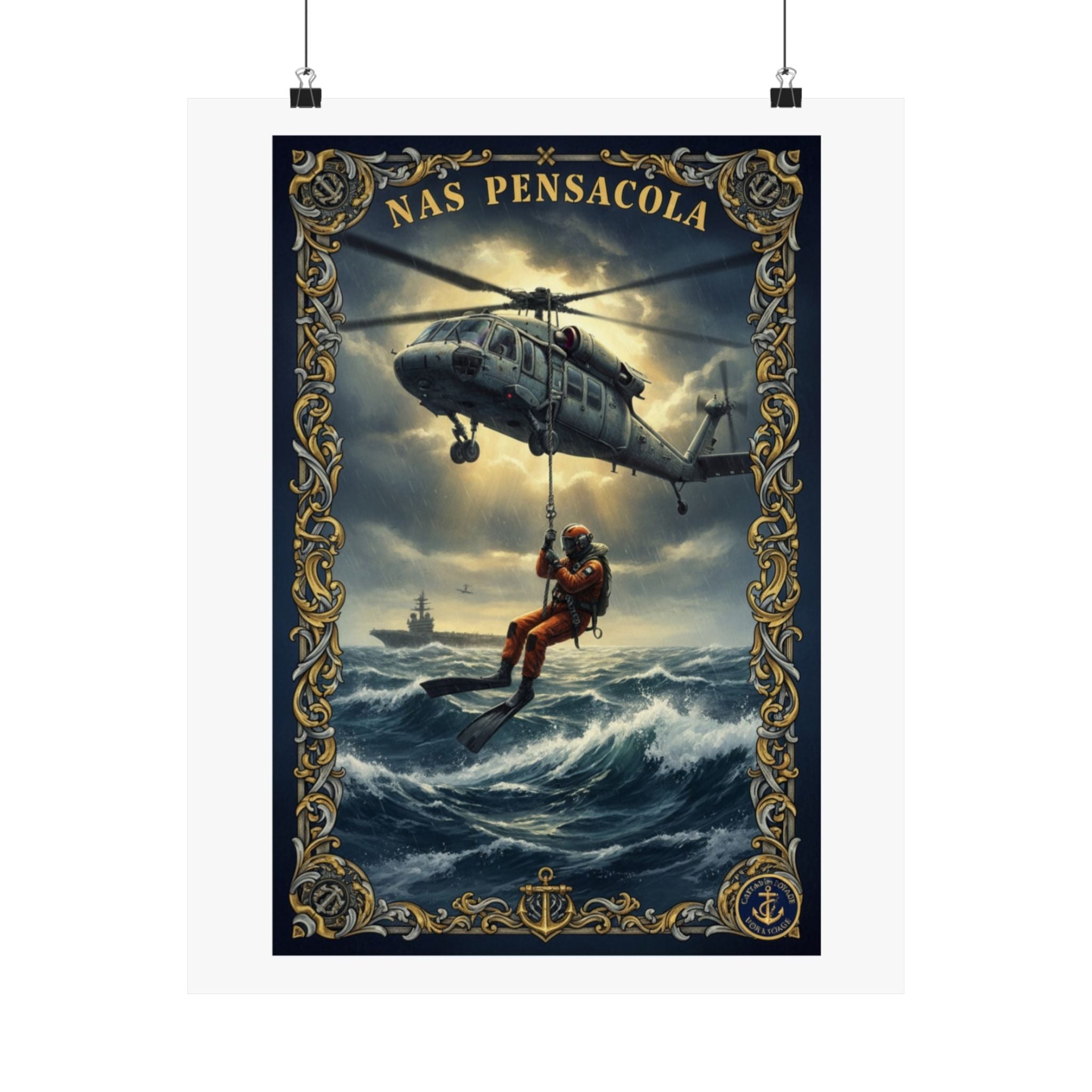 NAS Pensacola Rescue Helicopter Matte Poster — Search & Rescue Nautical Wall Art