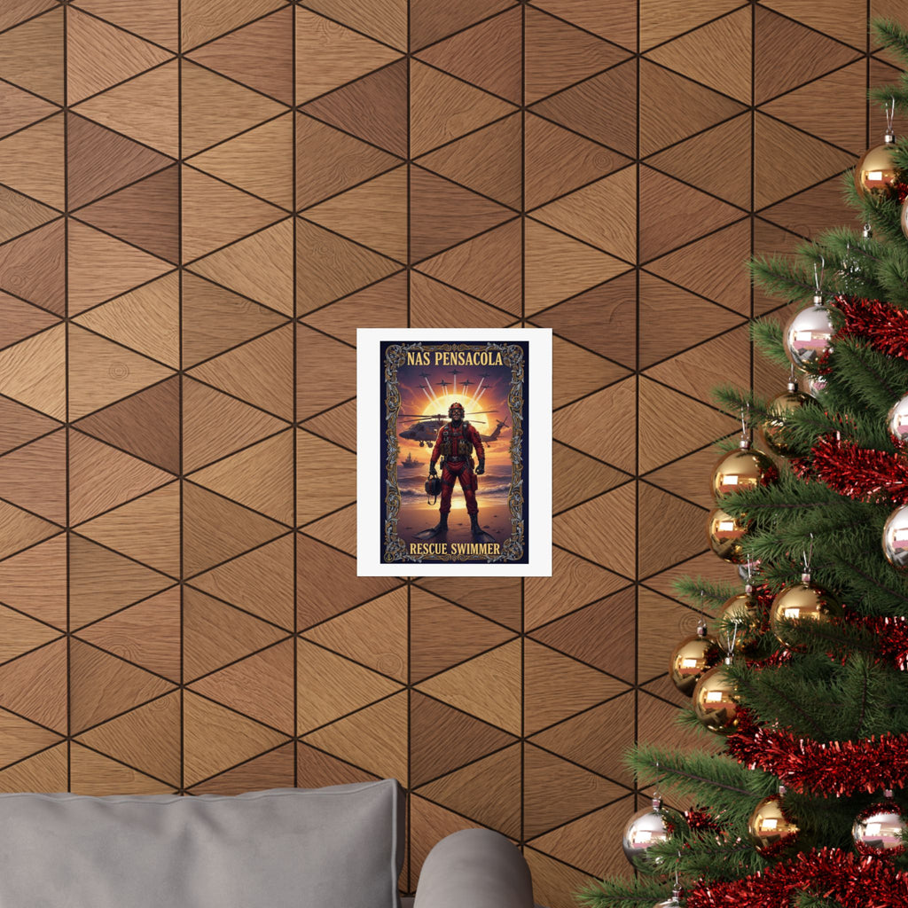 NAS Pensacola Rescue Swimmer Matte Poster — Military Search & Rescue Wall Art
