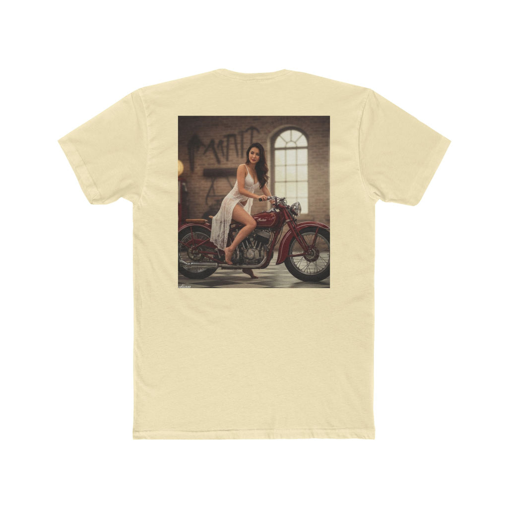 Vintage Motorcycle Pinup Tee — Retro Biker Photo Crewneck