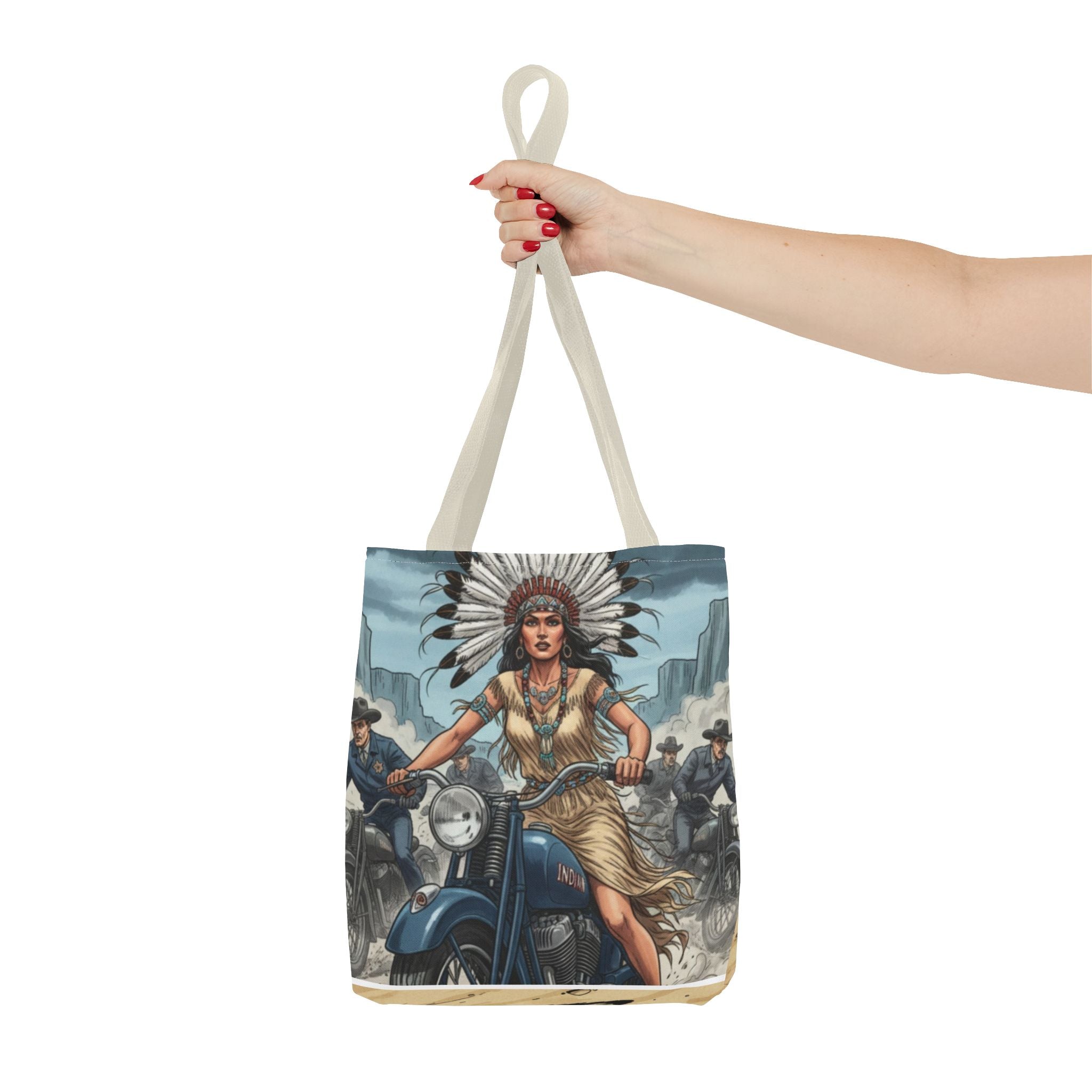 Vintage Biker Tote Bag — Motorcycle Pinup with Headdress