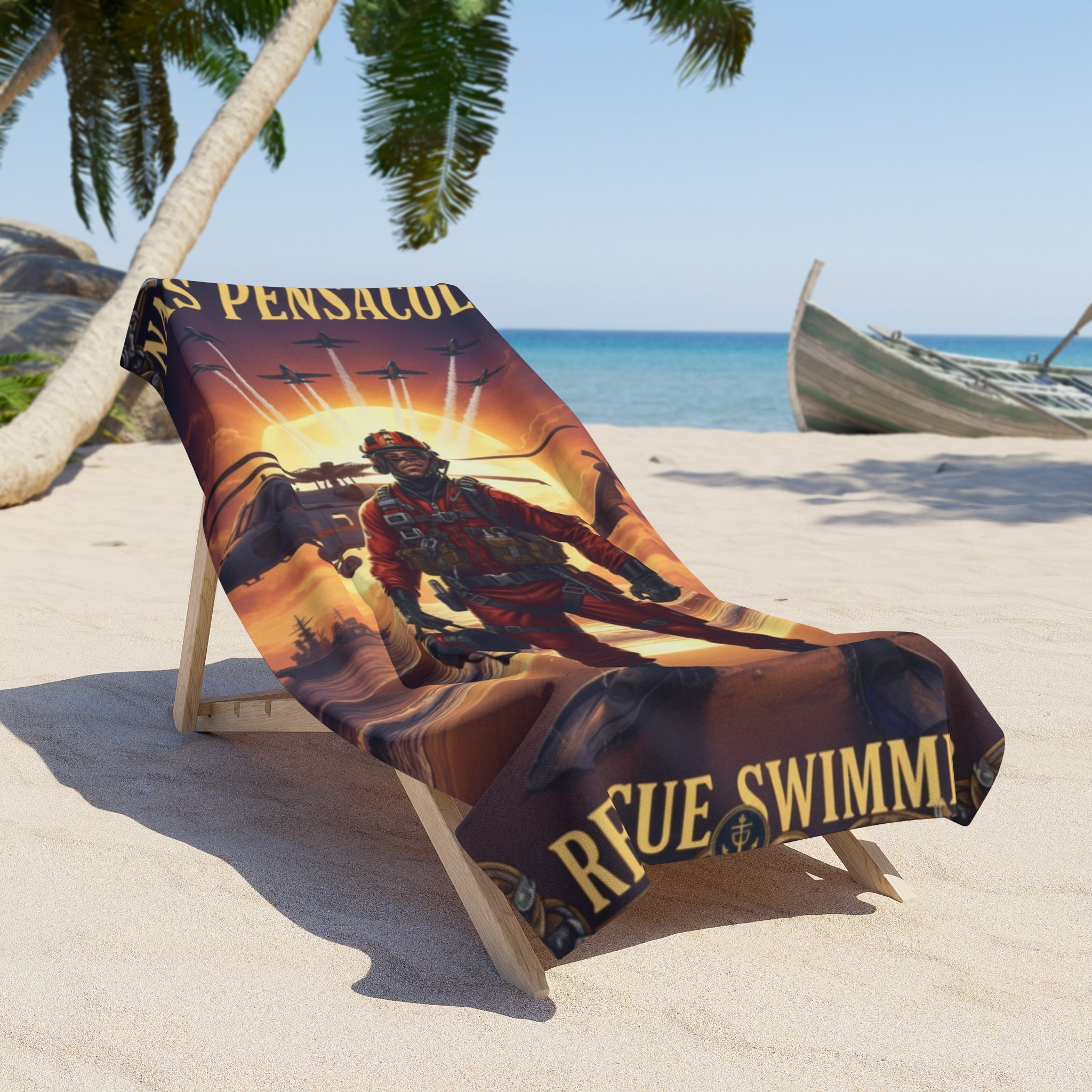 Pensacola Rescue Swimmer Beach Towel — Veteran Search & Rescue Tribute