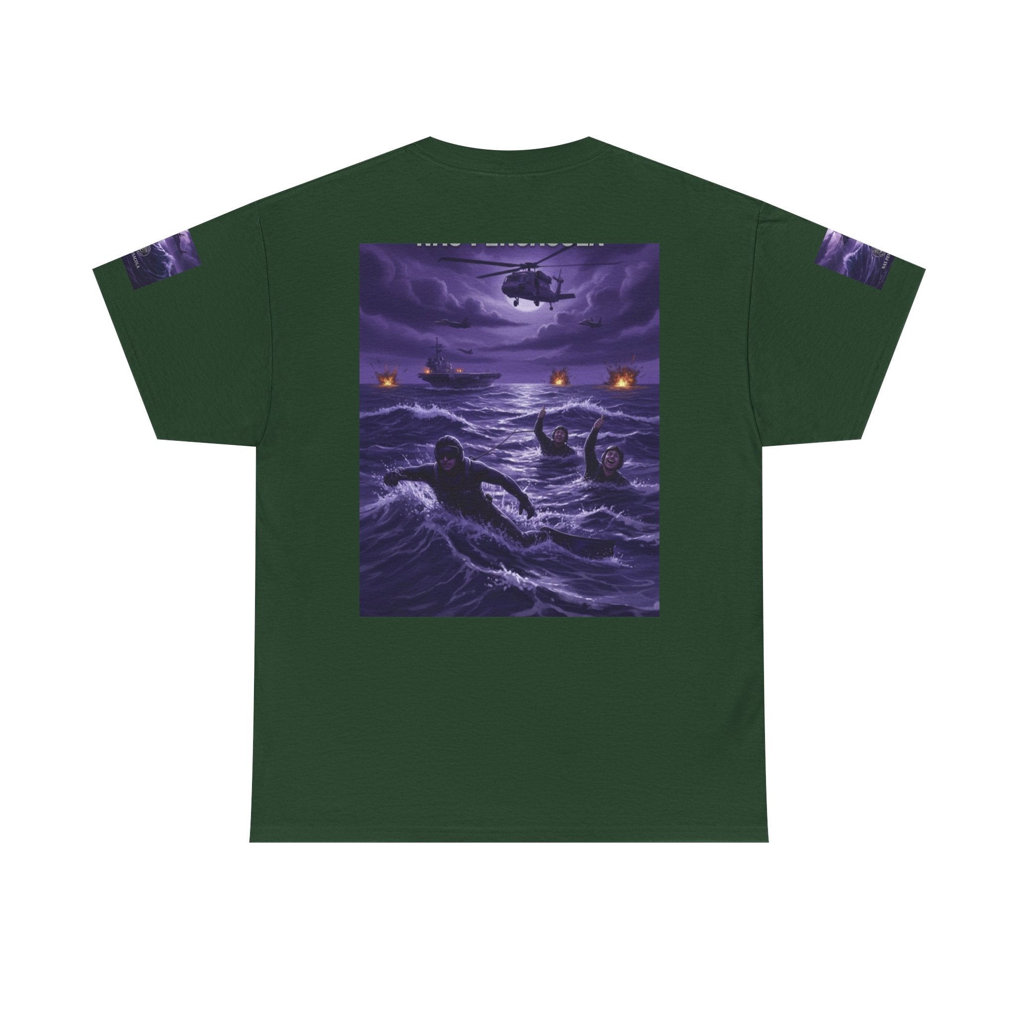 Rescue Night Tee — Purple Helicopter Sea Rescue Graphic T-Shirt