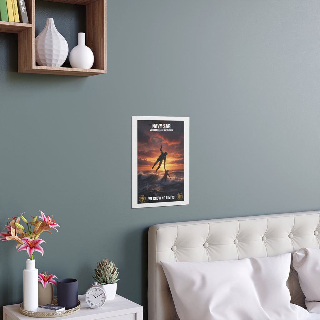 Navy SAR Combat Rescue Swimmers Silk Poster — “We Know No Limits” Indoor/Outdoor Wall Art