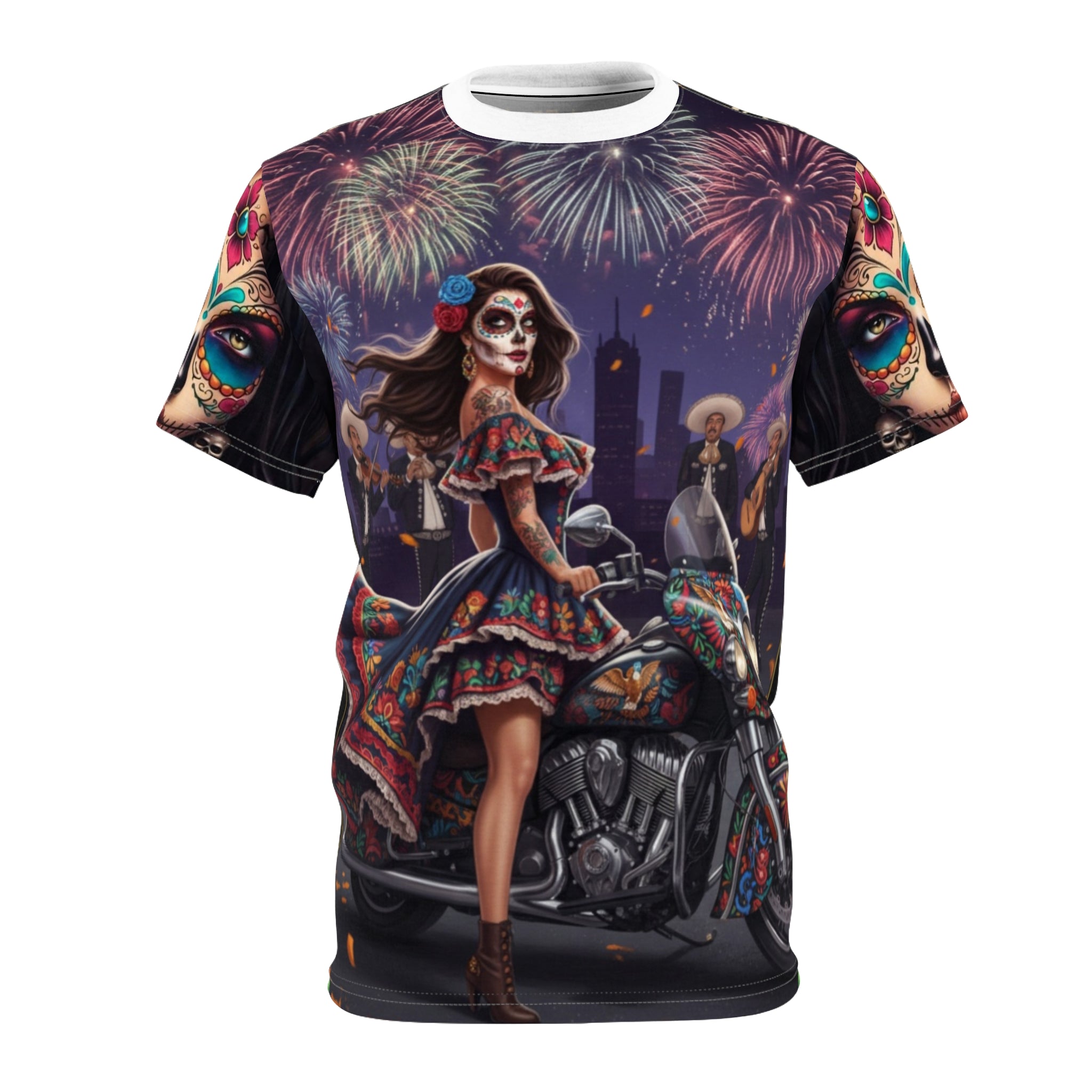 Day of the Dead Motorcycle Tee — Día de los Muertos Sugar Skull Rider Shirt