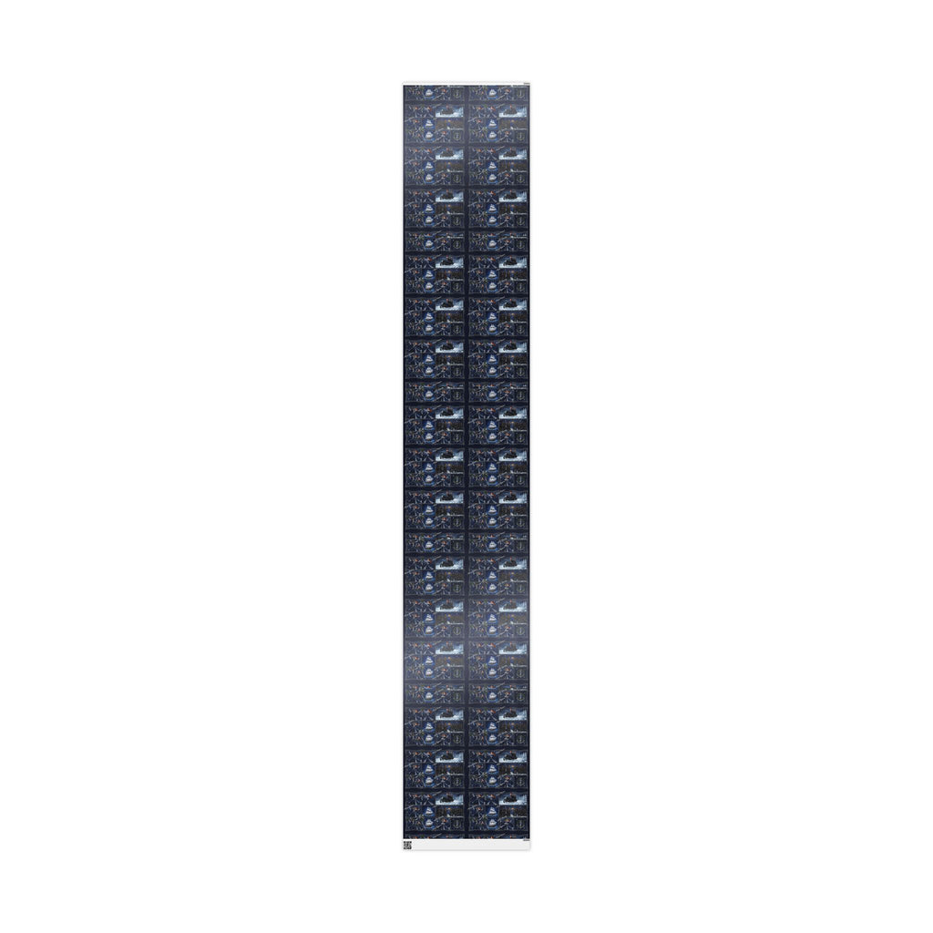Wrapping Paper - Festive Navy Holiday Scene Gift Wrap (Snow, Sleigh, Night Sky)