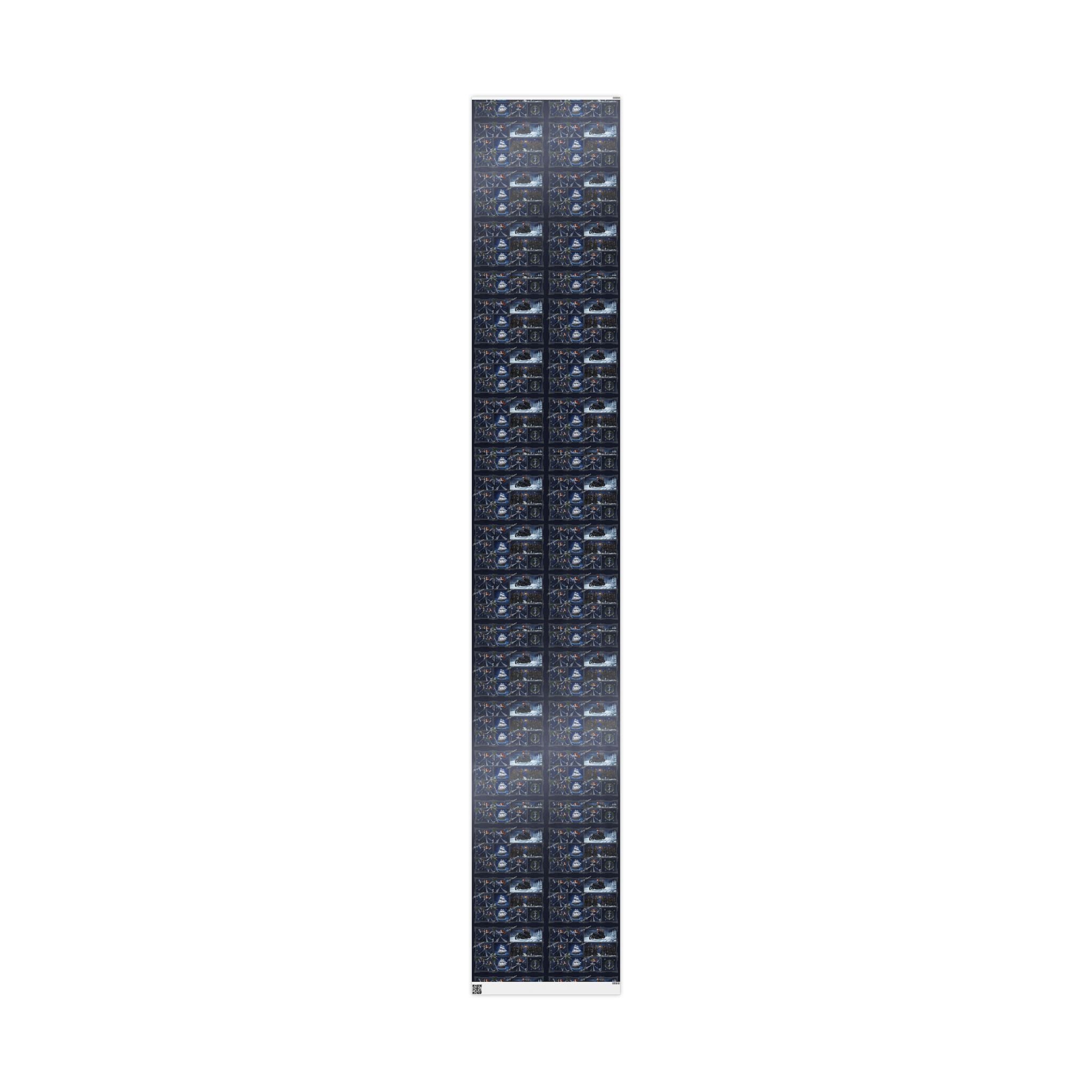 Wrapping Paper - Festive Navy Holiday Scene Gift Wrap (Snow, Sleigh, Night Sky)